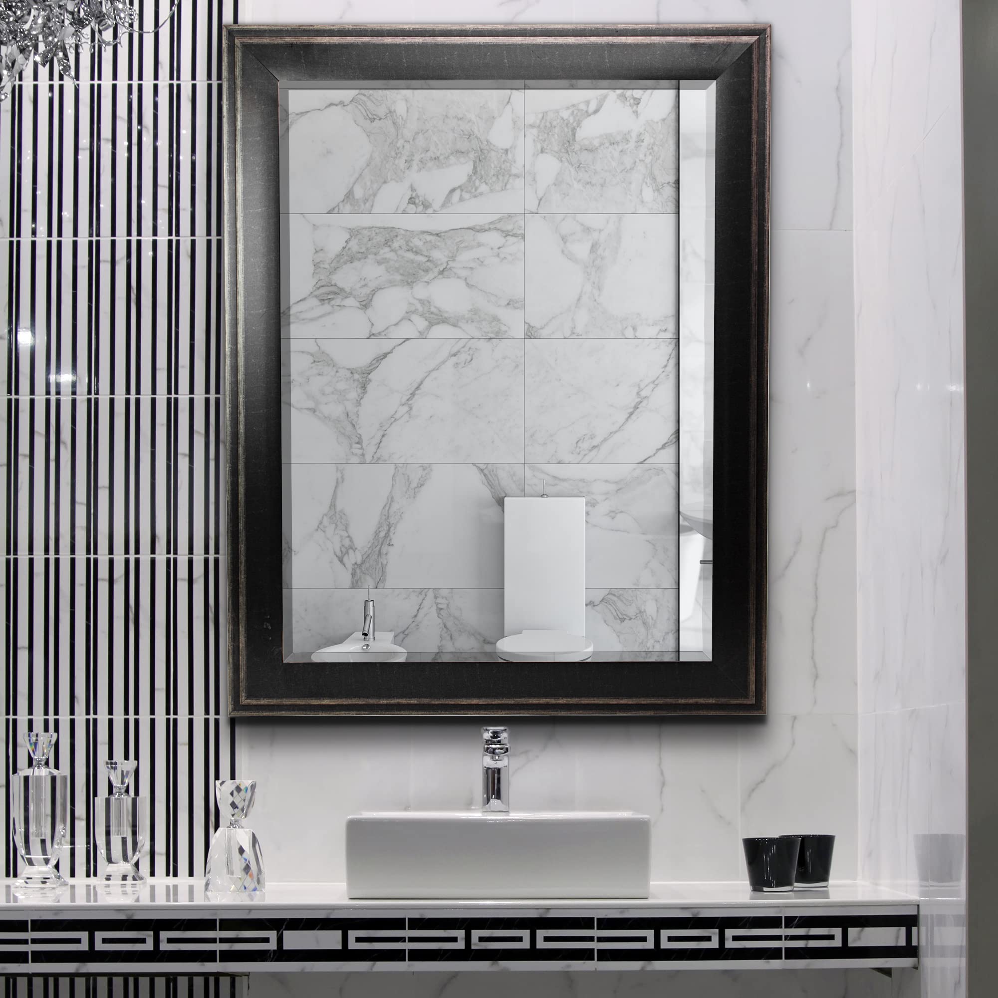 Head West Distressed Black Two-Step Framed Beveled Wall Mirror - 31.5