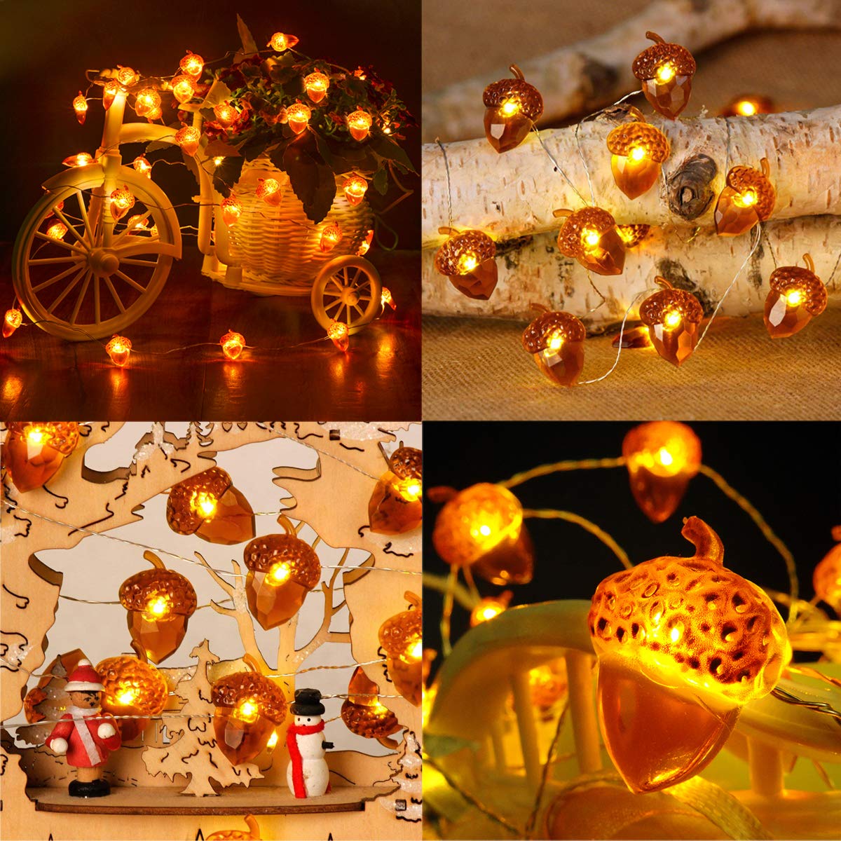 BOHON 10ft 40 LED Acorn String Lights with Remote - Battery Operated Fairy Lights for Thanksgiving, Fall, Christmas & Halloween Decor - Perfect for Home, Bedroom, Tree, Garland and Party Decorations