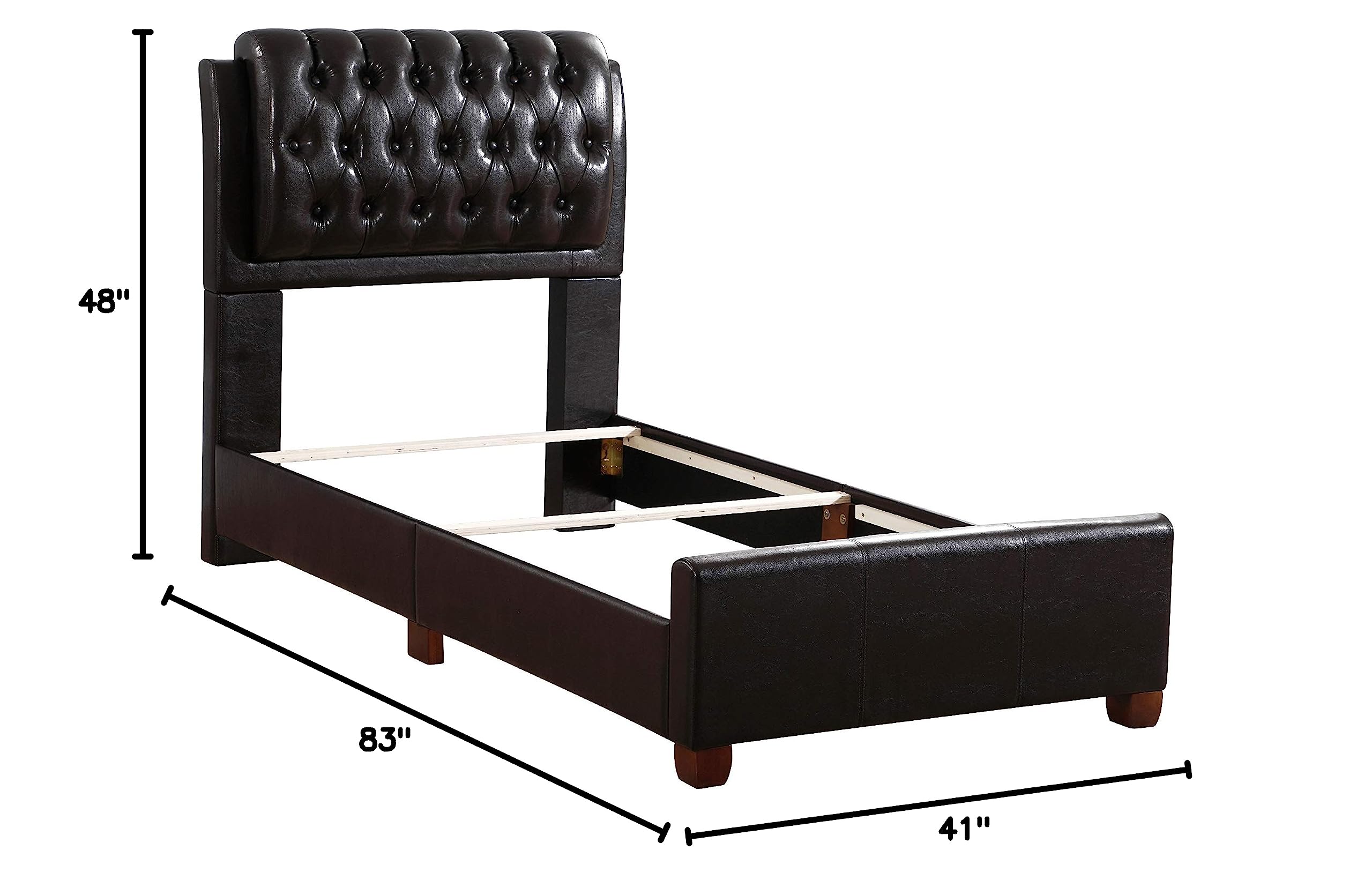 Glory Furniture Marilla Faux Leather Upholstered Twin Bed Frame - Dark Brown Modern Upholstered Bed for Kids, Teens & Guest Rooms - Perfect for Small Spaces & Bedroom Decor