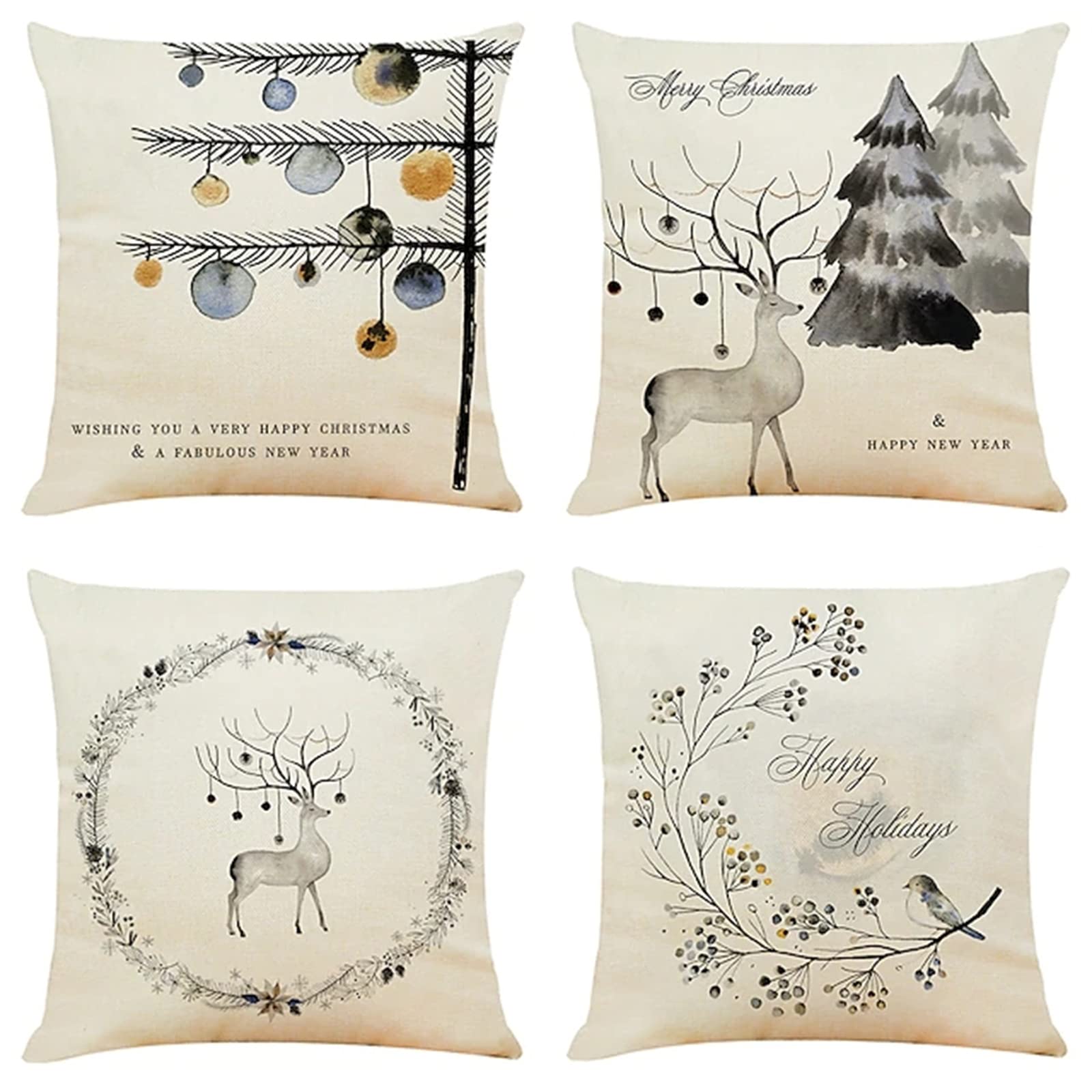 Jpnca 31x31 Inch Velvet Christmas Tree Throw Pillow Covers Set of 4 - Soft Decorative Square Cushion Covers for Sofa, Couch, Bedroom, Car & Home Decor - Perfect for Holiday Season, Winter Home Styling and Cozy Living Room Accents