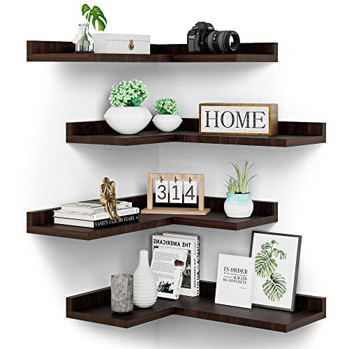 Red Brown Floating Corner Shelves