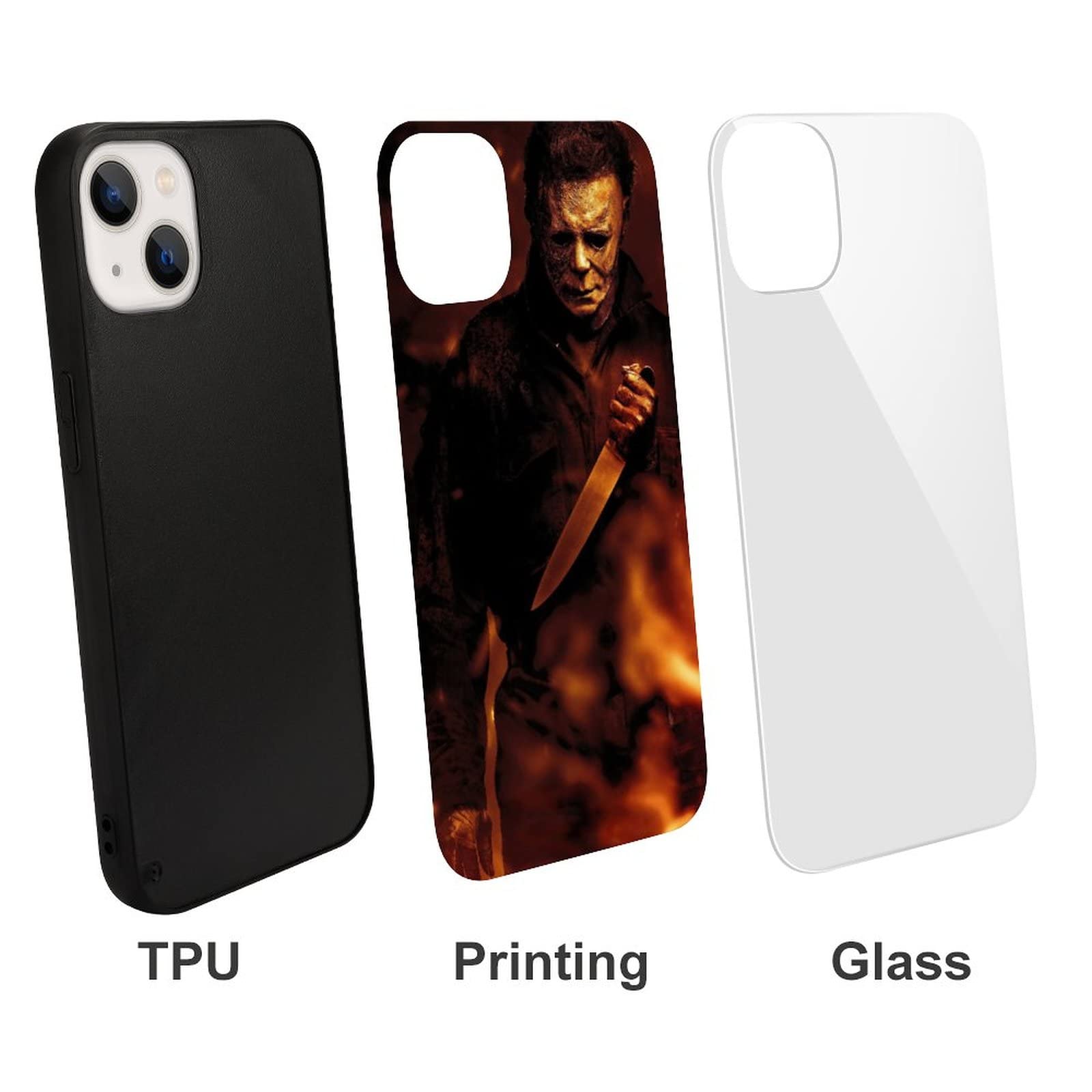 Premium Halloween Michael Myers Shatterproof Glass Case for iPhone 13 - Full Body Protection Phone Cover with Anti-Slip Grip | Perfect for Trick-or-Treating, Horror Movie Nights & Halloween Parties