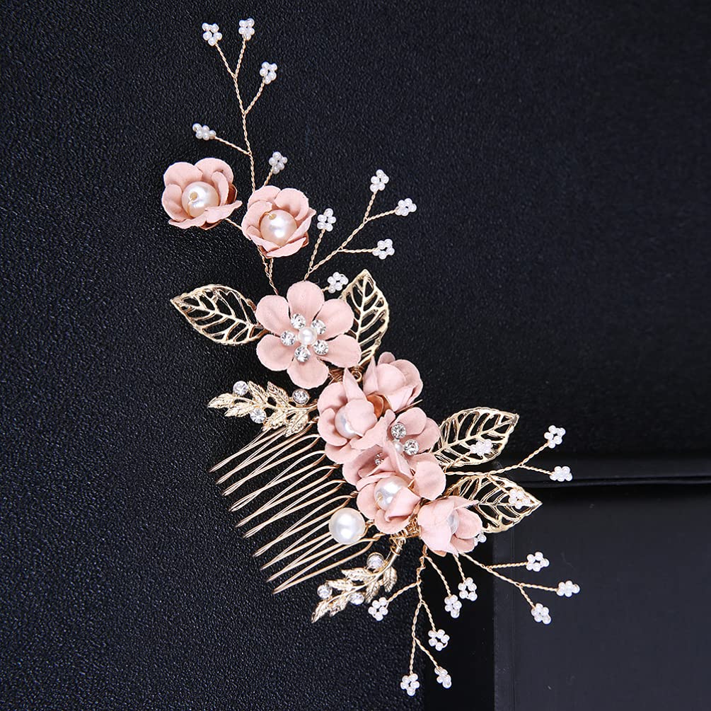 Beaupretty Pink Metal Wedding Hair Comb with Delicate Crystal Decor - Rhinestone Hair Accessories for Bride & Bridesmaids - Perfect for Weddings, Prom & Formal Events