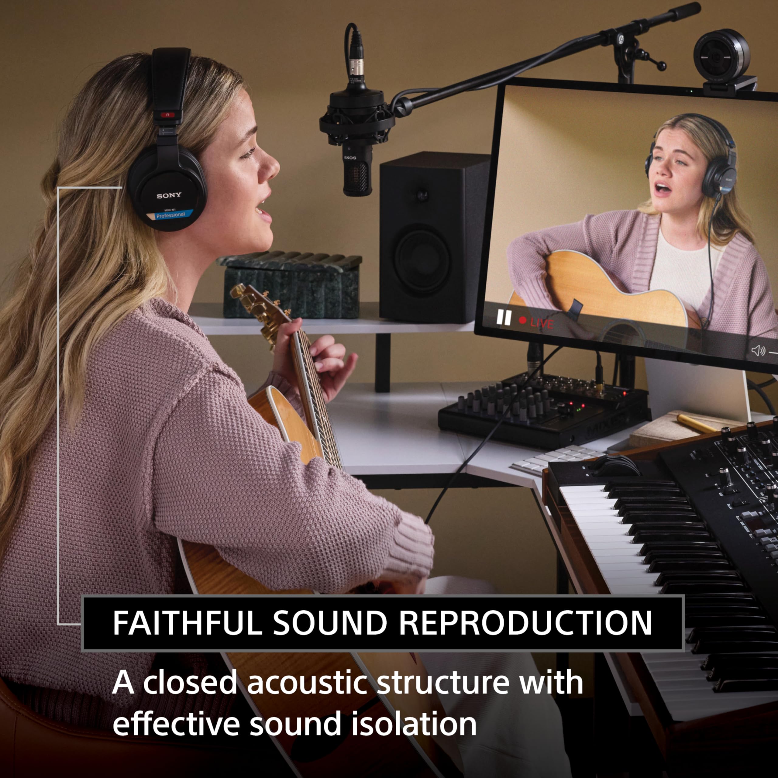 Sony MDR-M1 Professional Studio Headphones - Closed-Back Reference Monitor Headphones for Music Production, Mixing & Recording - Perfect for Home Studios, Podcasting & Audio Engineering