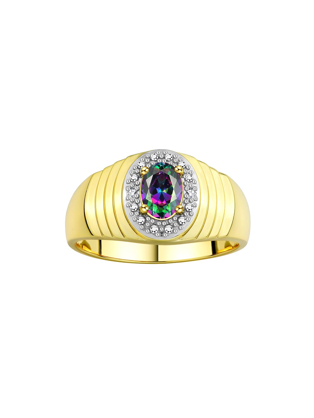 Rylos Men's Classic 7X5MM Oval Gemstone & Diamond Ring - Yellow Gold Plated Silver Birthstone Jewelry for Men (Sizes 8-13) | Perfect for Weddings, Anniversaries & Gifts