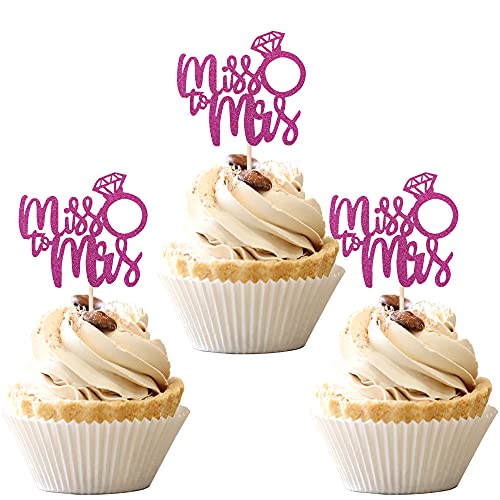 36 PCS Miss to Mrs Cupcake Toppers with Ring - Wedding Engagement Cake Decorations - Bridal Shower & Birthday Party Supplies (Purple) - Perfect for Wedding Cakes, Bridal Showers, and Bachelorette Parties