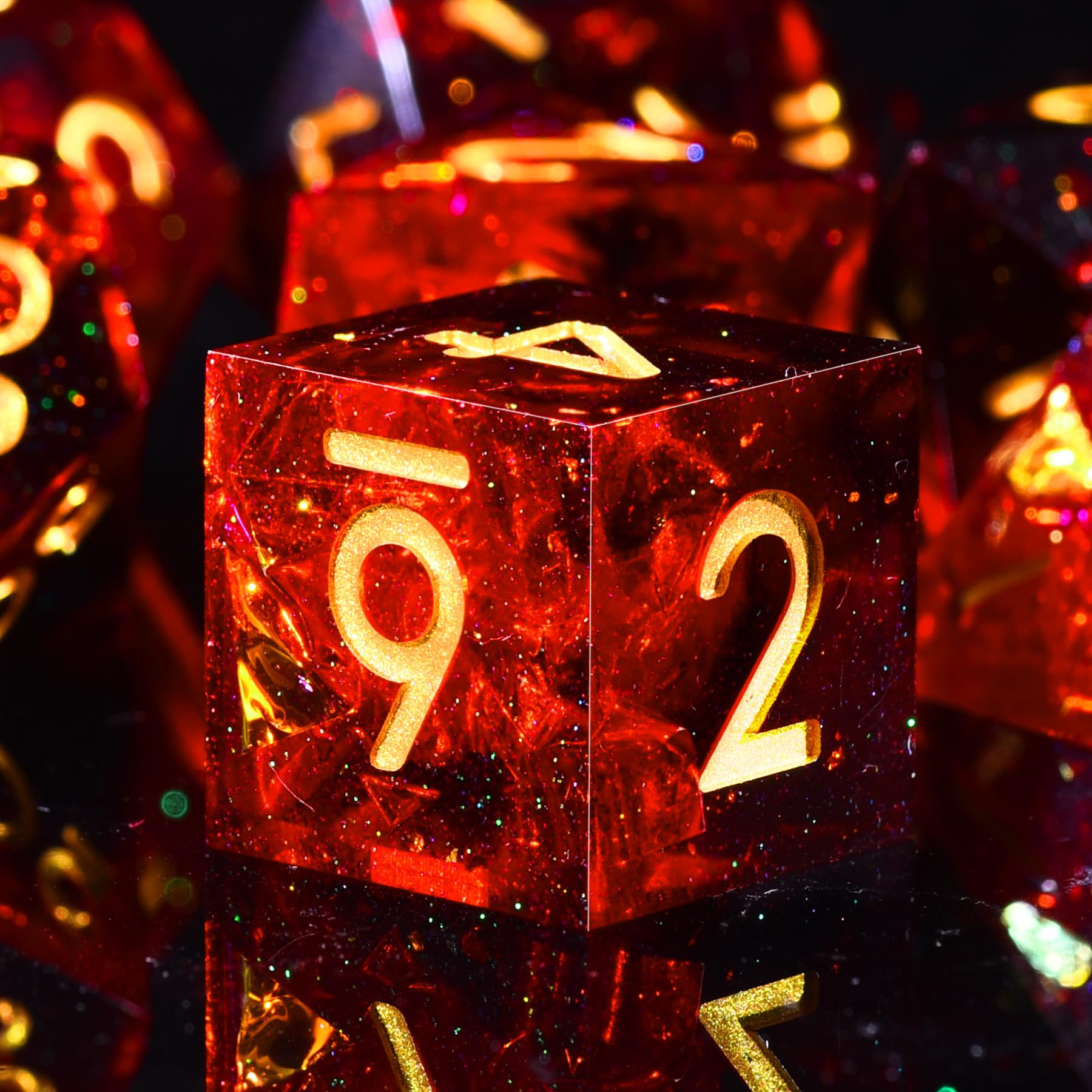 **AUSTOR 7-Piece DND Dice Set - Handmade Sharp Edge Polyhedral Dice for Dungeons & Dragons, RPG, MTG & Tabletop Games (Flame Red) - Perfect for Role-Playing, Collecting & Gifts**