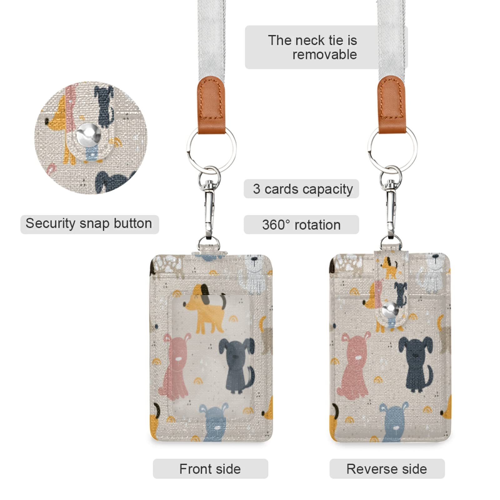 Leather ID Badge Holder with Lanyard for Office & School Staff