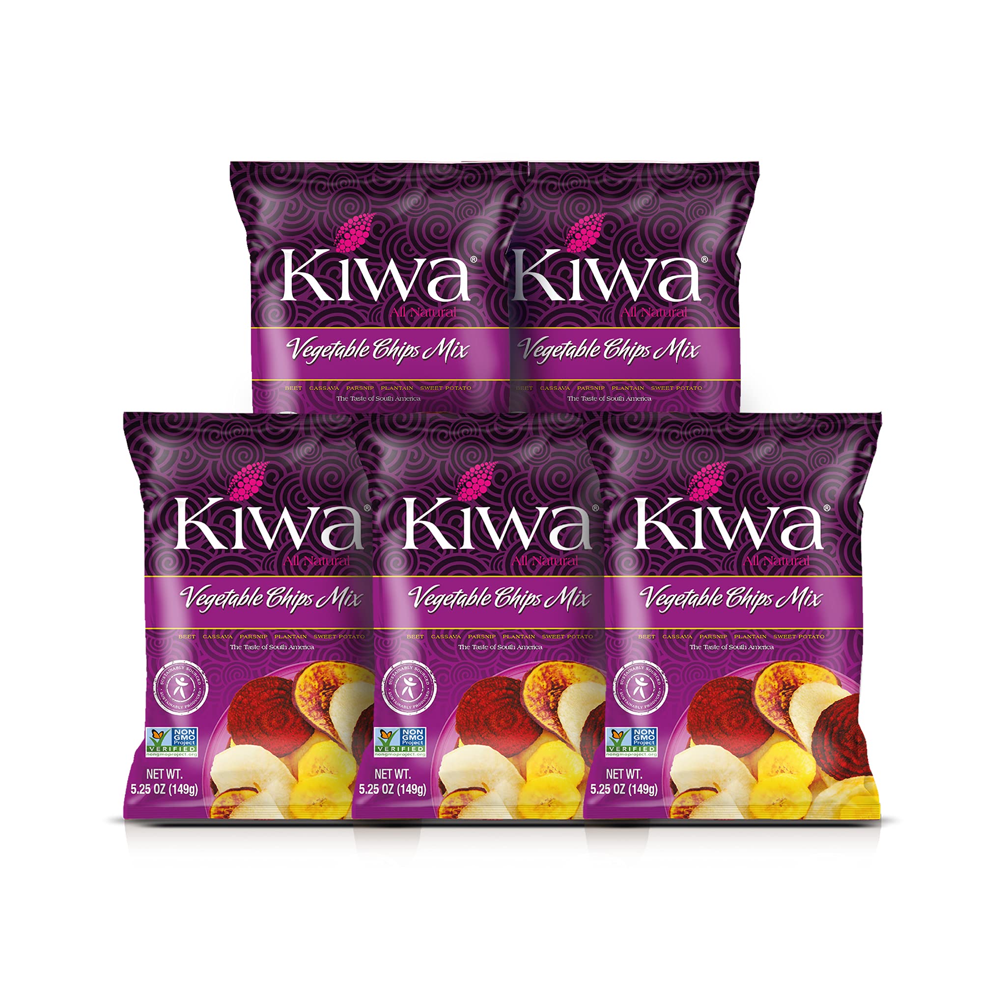 Kiwa Healthy Veggie Chips - Gluten Free Vegetable Snacks for Kids & Adults - Plantain, Beet, Parsnip, Cassava & Sweet Potato Chips - Non-GMO, Vegan, All Natural - Perfect for School Lunches, Office Snacks & Road Trips (5 Pack)
