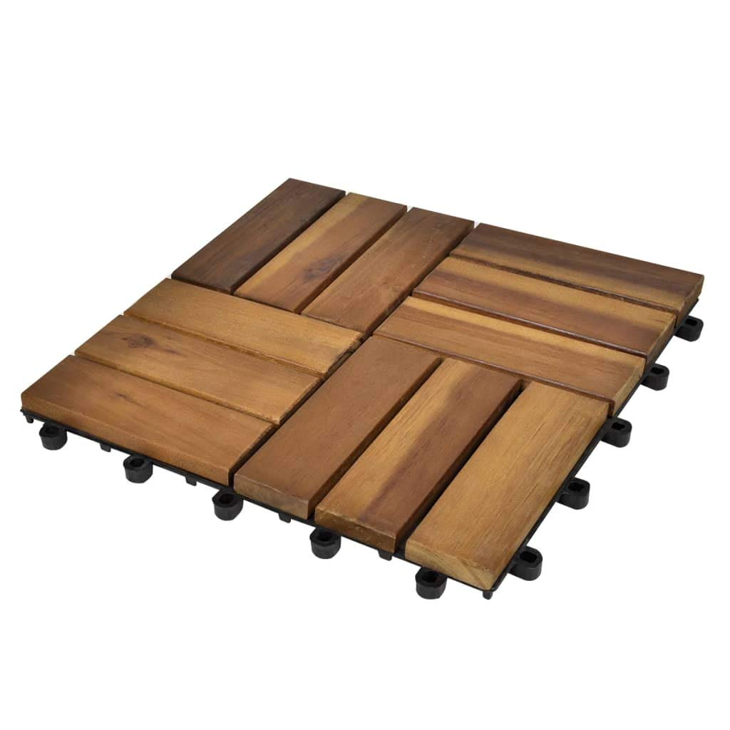 10-Piece Acacia Wood Decking Tiles for Outdoor Patio & Deck - 11.8