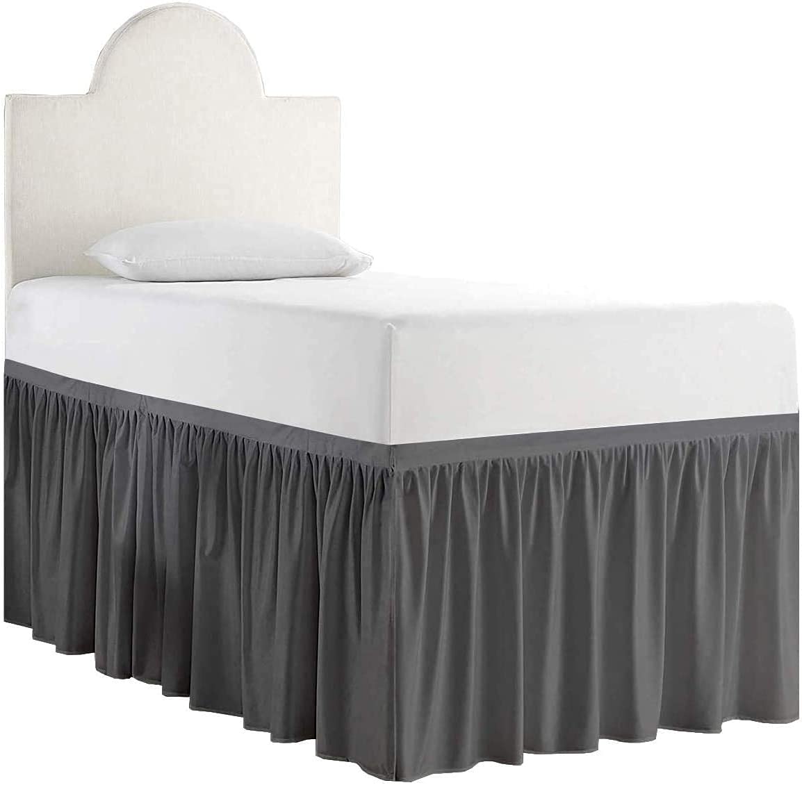 Ruffled Twin XL Dorm Bed Skirt - Extra Long College Dorm Room Bedding - 30 Inch Drop Bed Skirt for Loft Beds (Dark Grey) | Perfect for College Dorms, Apartments & Small Spaces