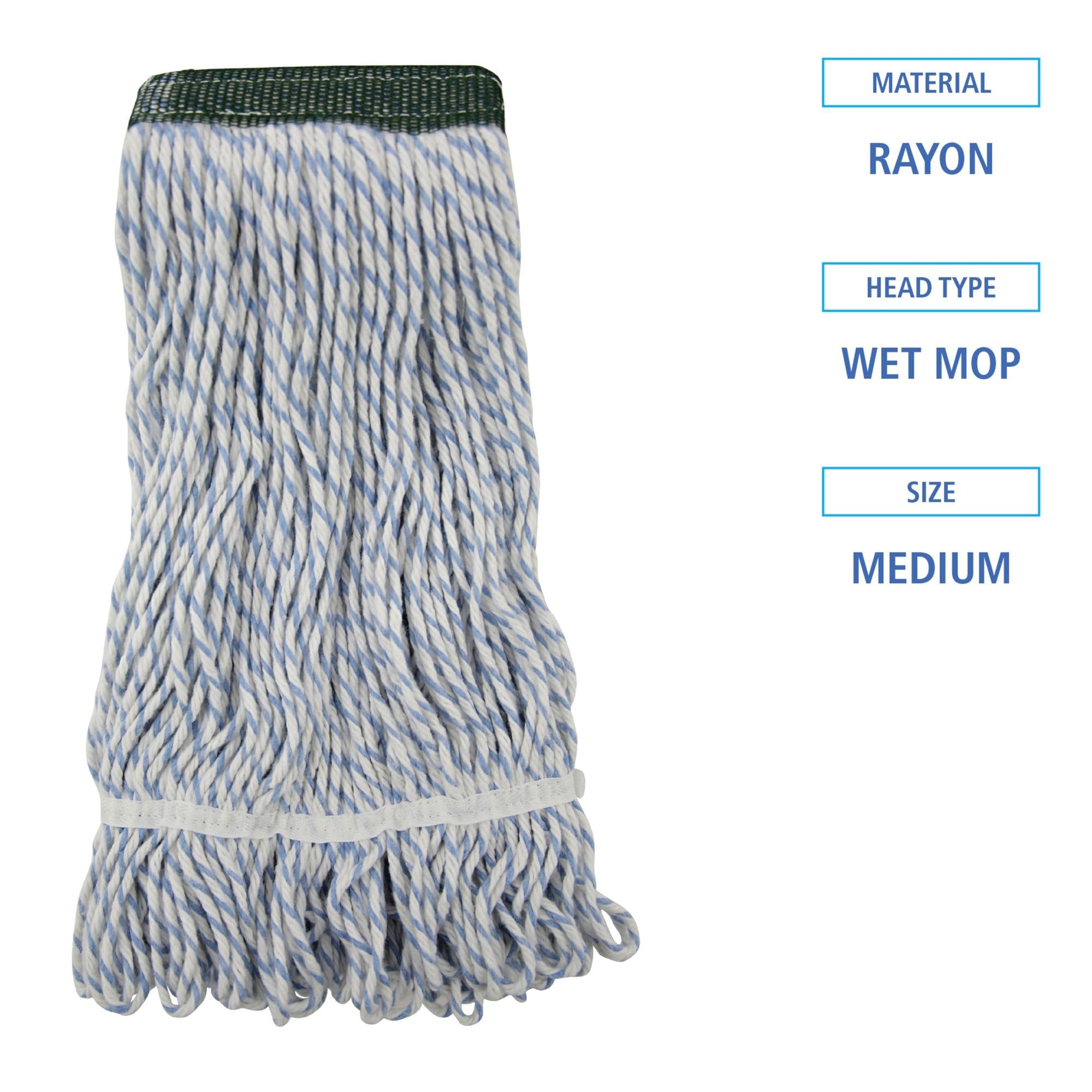 Boardwalk BWK552 Rayon/Polyester Wide Floor Mop Head - Medium Size, White/Blue (12-Pack) - Ideal for Hardwood, Tile & Vinyl Floors Cleaning in Homes, Offices & Commercial Spaces