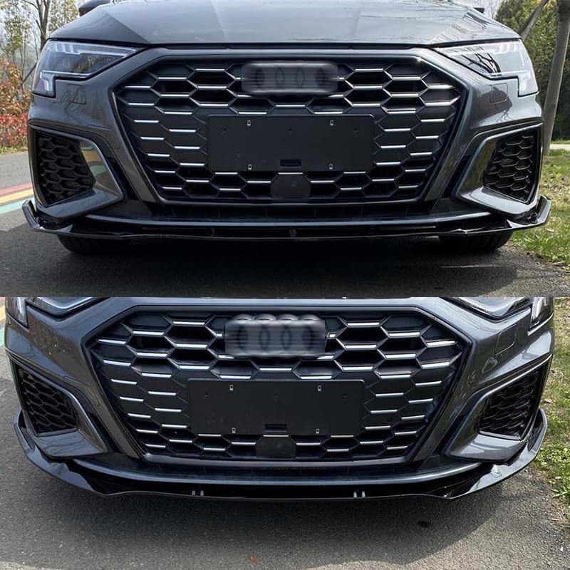 Glossy Black ABS Front Bumper Lip Spoiler for 2022-2023 Audi A3 S3 Sedan & Sportback | Painted Body Kit Splitter Air Dam Chin Diffuser | Enhances Aerodynamics & Sporty Look for Street Racing & Car Shows