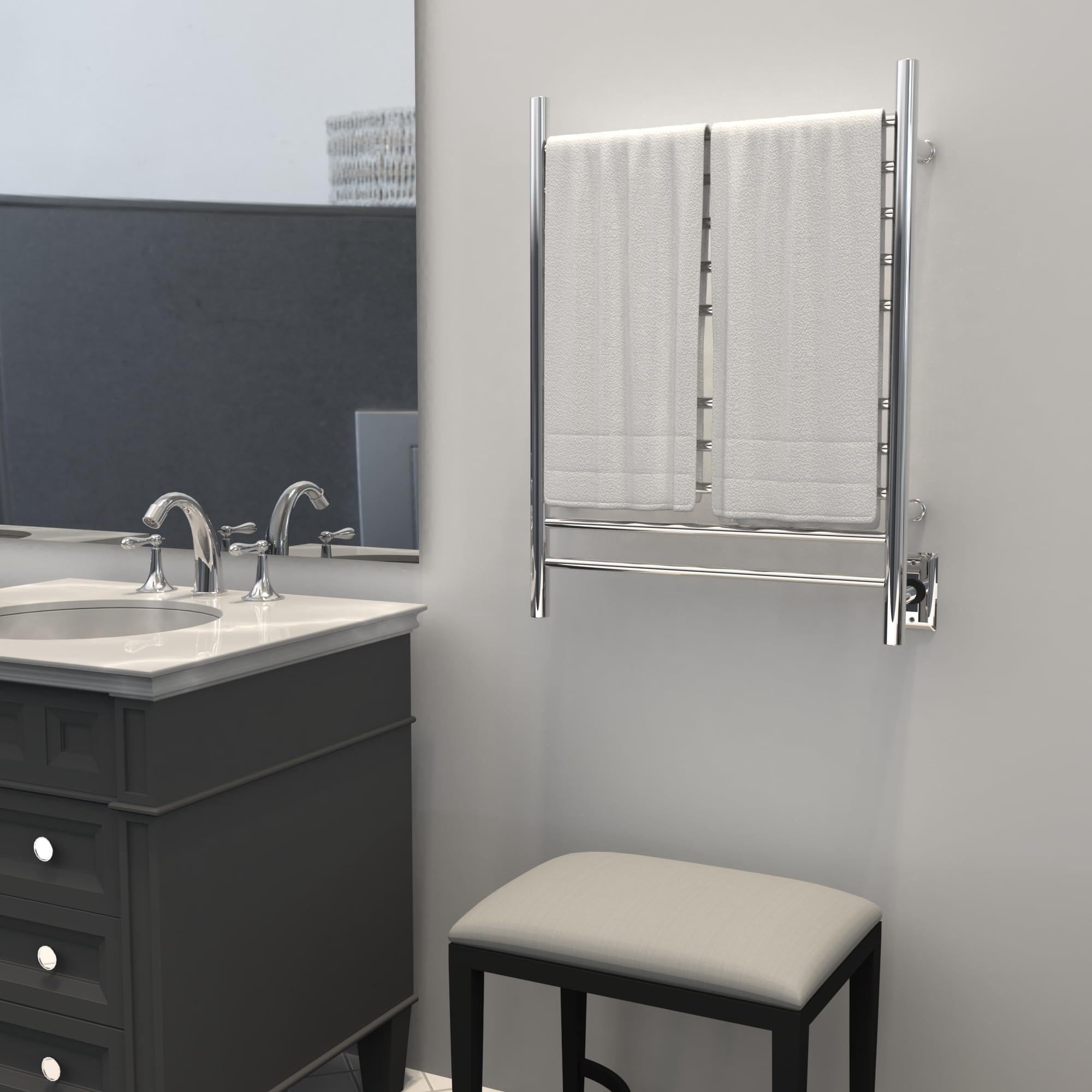 Amba RWH-SP 10 Bar Radiant Hardwired & Plug-in Towel Warmer Heater - Polished Stainless Steel for Bathroom, Spa & Luxury Home Use