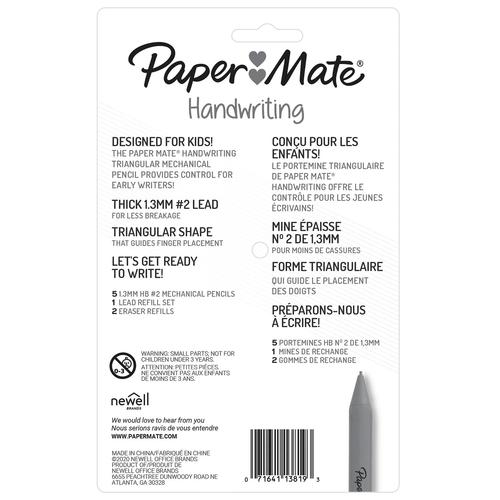 Paper Mate Triangular Mechanical Pencil Set - 1.3mm Lead & Eraser for Comfortable Handwriting | Perfect for School, Office & Sketching