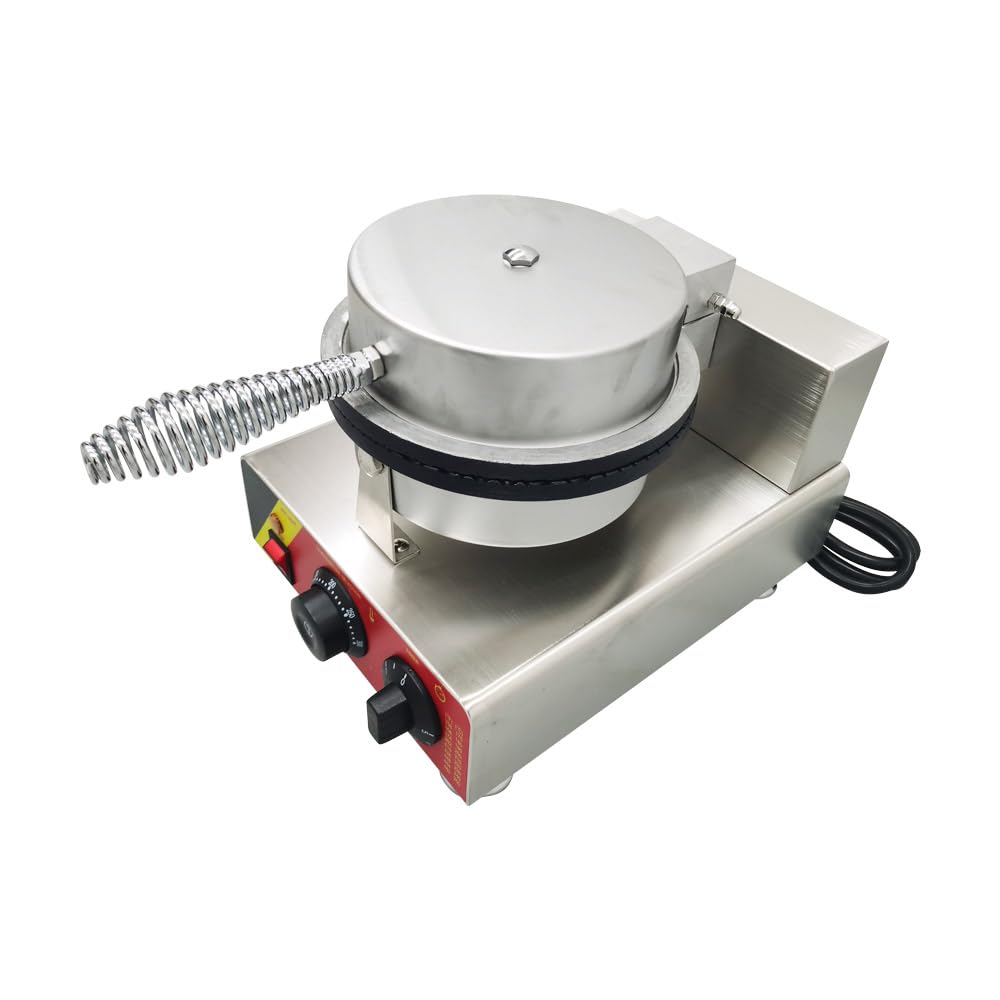 Commercial 110V Electric Waffle Cone Maker Machine - Stainless Steel Single Station Ice Cream Cone Baker with Adjustable Temperature (50-300℃) - Perfect for Restaurants, Bakeries, Ice Cream Shops and Home Use