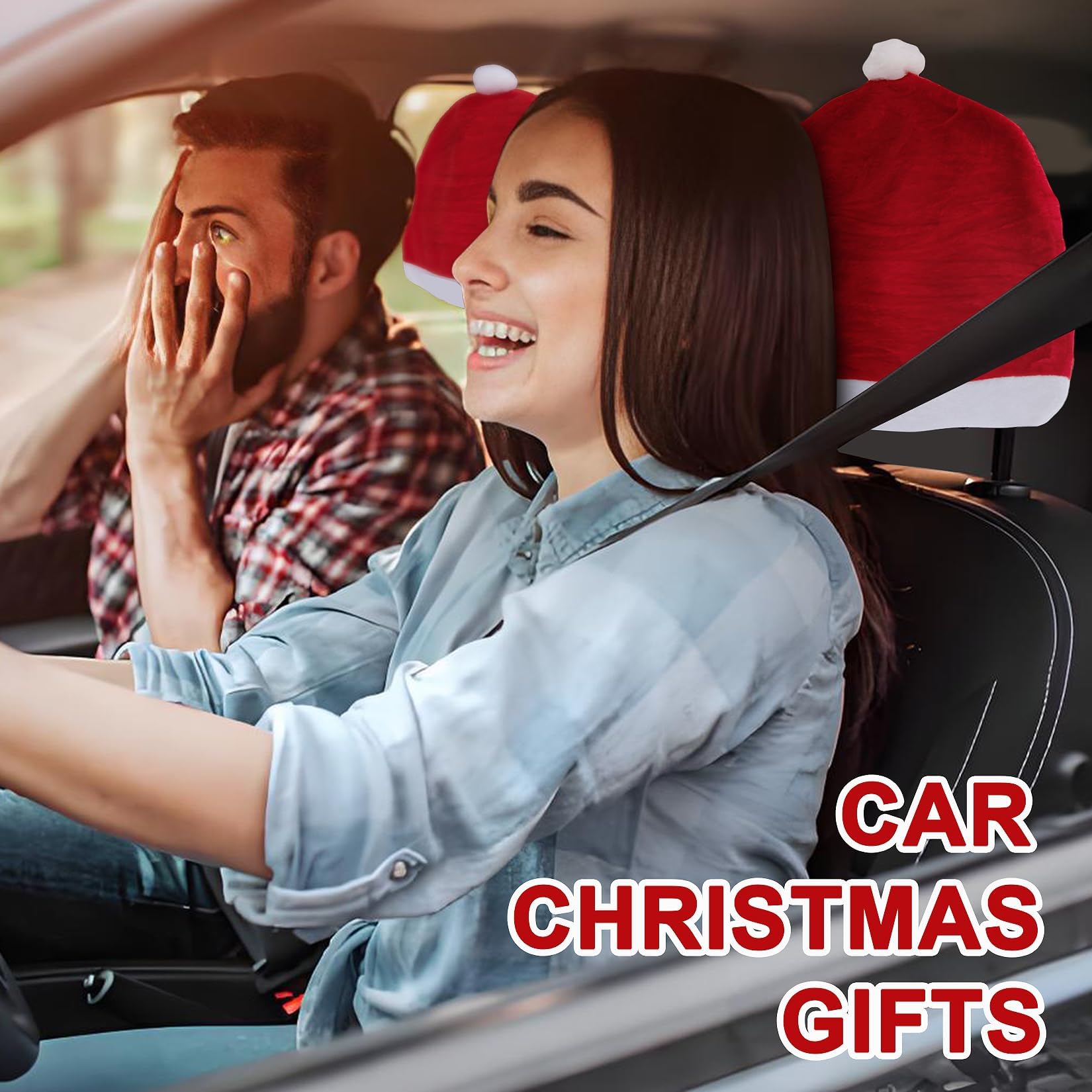 4PCS Universal Santa Claus Hat Car Headrest Covers - Festive Christmas Car Decoration for Holiday Parties, New Year Celebrations, and Seasonal Car Accessories