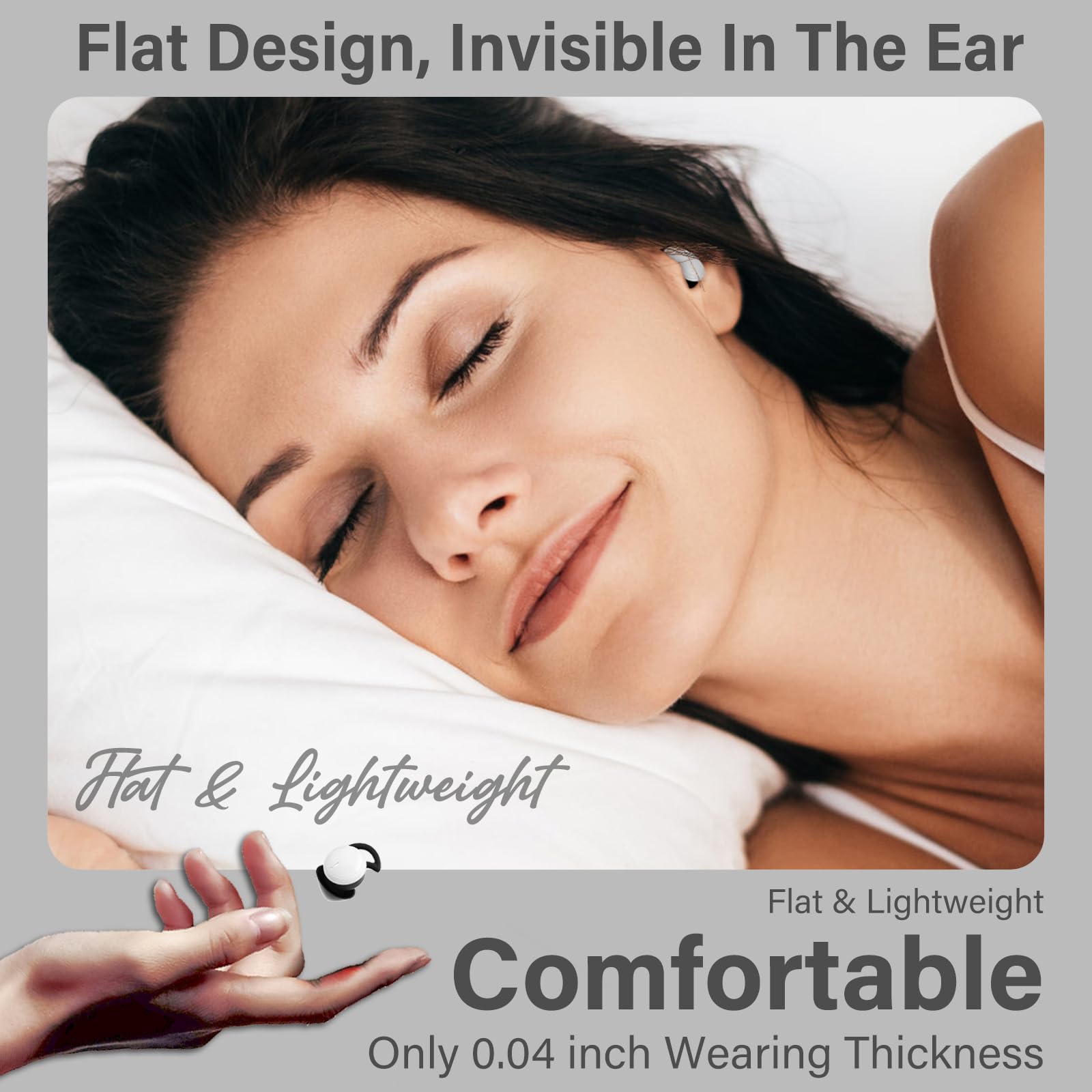 Wireless Bluetooth Sleep Earbuds for Side Sleepers - Ultra Soft Noise Cancelling Flat Earbuds for Sleeping, Painless Comfort for Small Ears (Black) | Perfect for Nighttime Relaxation, Travel & Office Naps