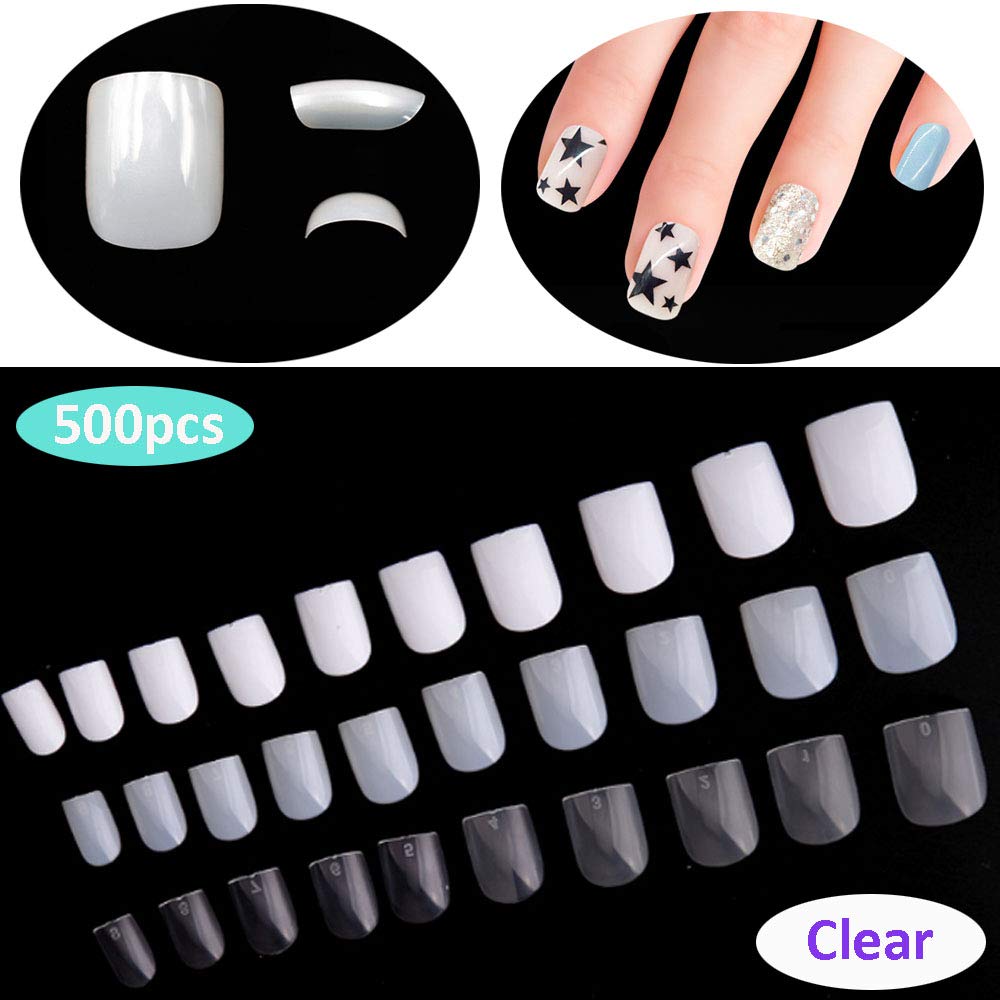500pcs Clear Short Square Fake Nails - Full Cover Acrylic Nail Tips for Women, DIY Nail Art & Salon Manicure - Perfect for Everyday Wear, Parties & Special Occasions