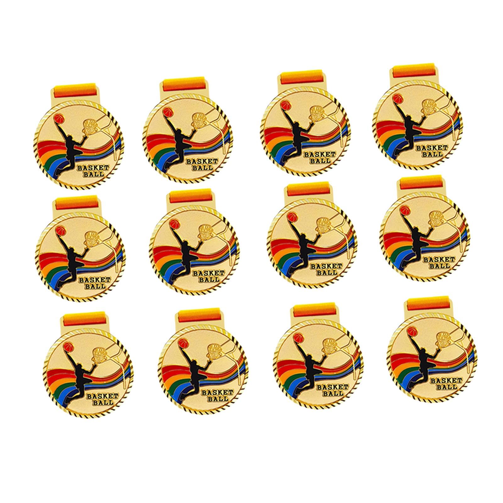 Amagogo 12pcs Basketball Medals - 6.8cm Zinc Alloy Awards with Ribbons for Sports Competitions