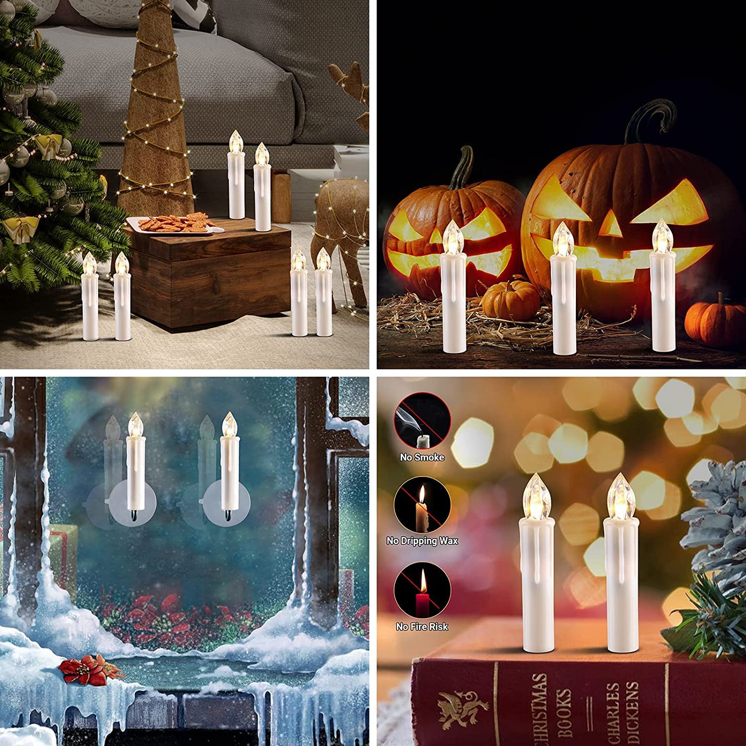 24 Pack Ivory Flameless LED Window Candles - 4 Inch Battery Operated Taper Candles with Remote & Timer, Warm White Flickering Light for Home Decor, Chandelier, Christmas, Birthday Party, Wedding Centerpiece