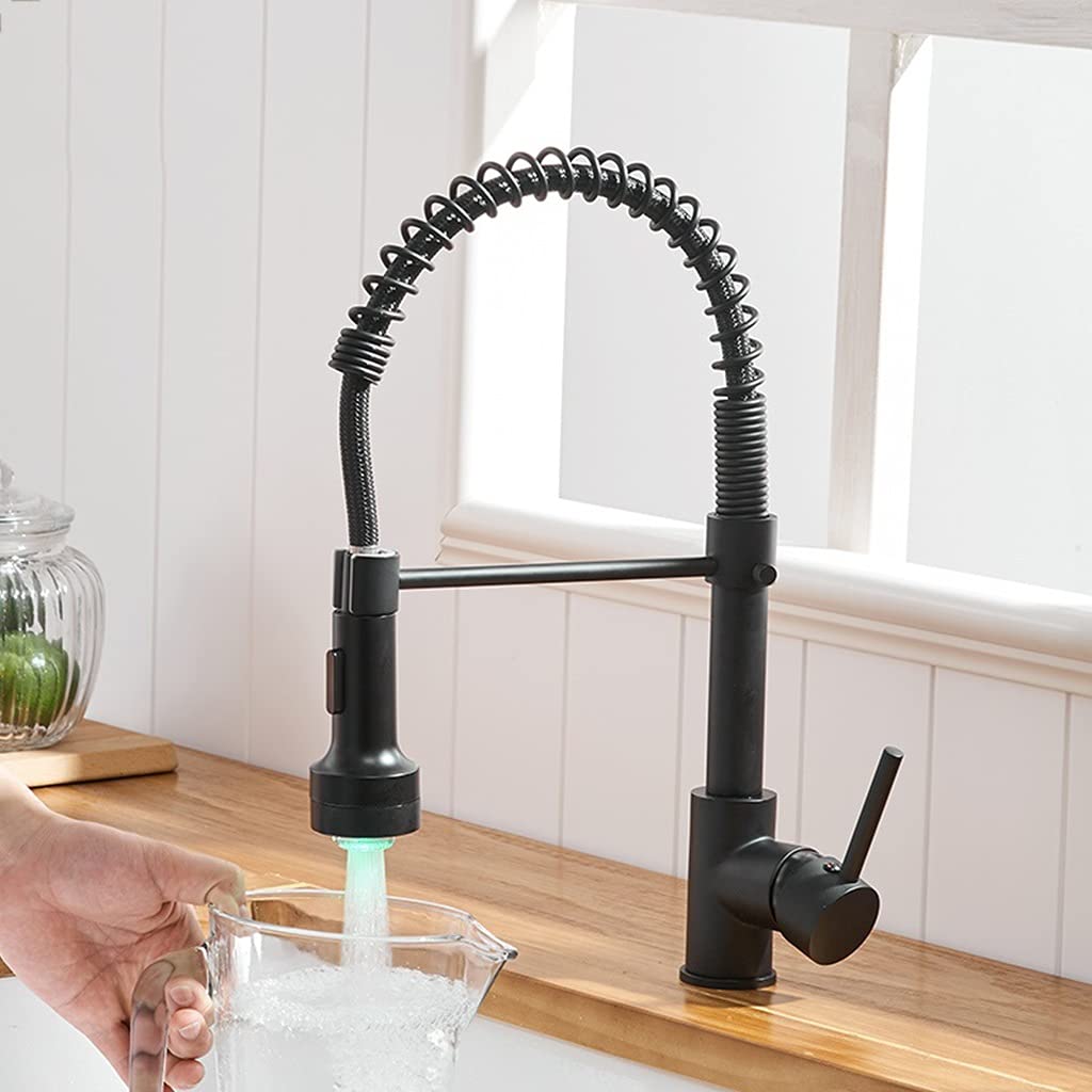 OMOONS Commercial Kitchen Sink Faucet - 2 Function Pull Out Sprayer with LED Light, Brushed Nickel Finish, Farmhouse & Bar Sink Tap - Perfect for Restaurants, Coffee Shops & Home Kitchens
