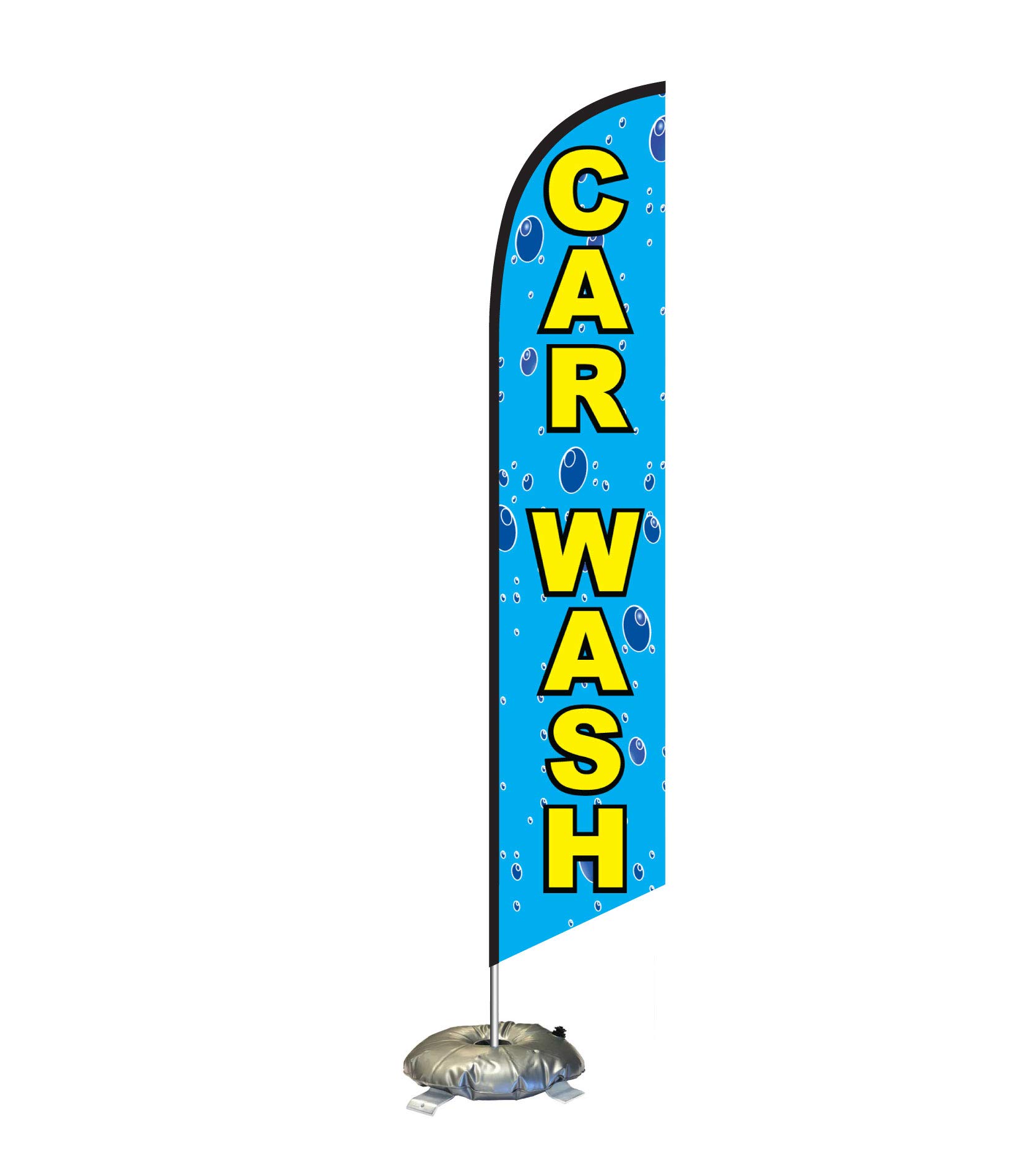 Bubble Theme Car Wash Feather Flag Kit with Cross-Base & Weight Donut - Outdoor Advertising Banner Sign for Car Wash Business Promotion & Event Marketing