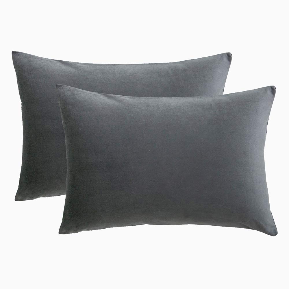 Velvet Decorative Throw Pillow Covers Set of 2 - 12x20 Inch Soft Square Gray Cushion Covers for Sofa, Couch, Bed & Chair | Home Decor, Living Room Accent Pillows