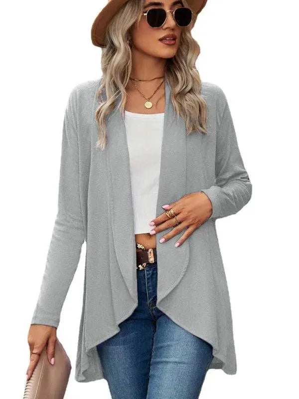 Women's Solid Color Loose Fit Cardigan Sweater - Lightweight Knit Open Front Long Sleeve Cover Up for Casual Wear, Office, and Layering