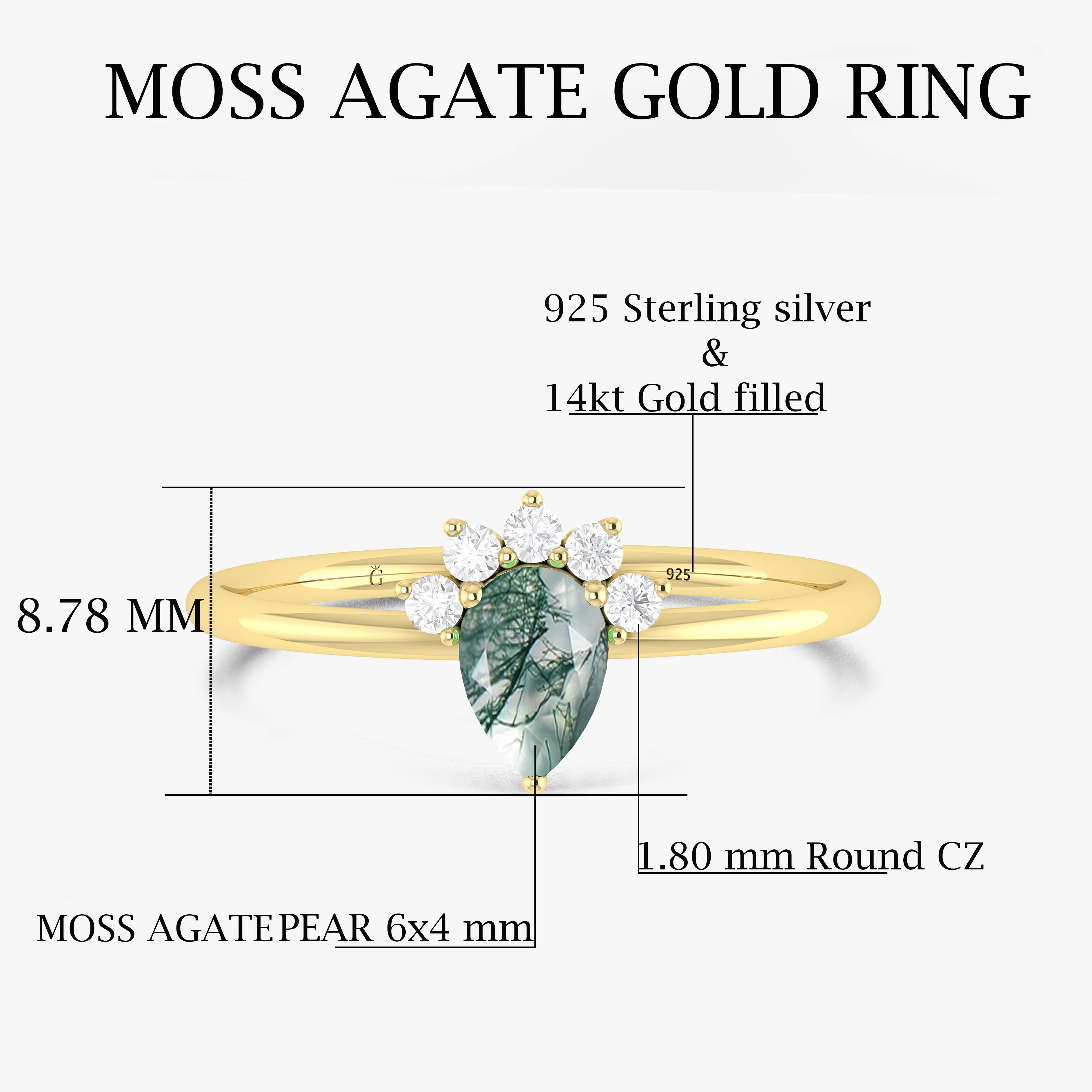 Genuine Moss Agate Pear Gemstone Ring - 925 Sterling Silver Handmade Jewelry for Women | Perfect for Weddings, Anniversaries & Special Occasions