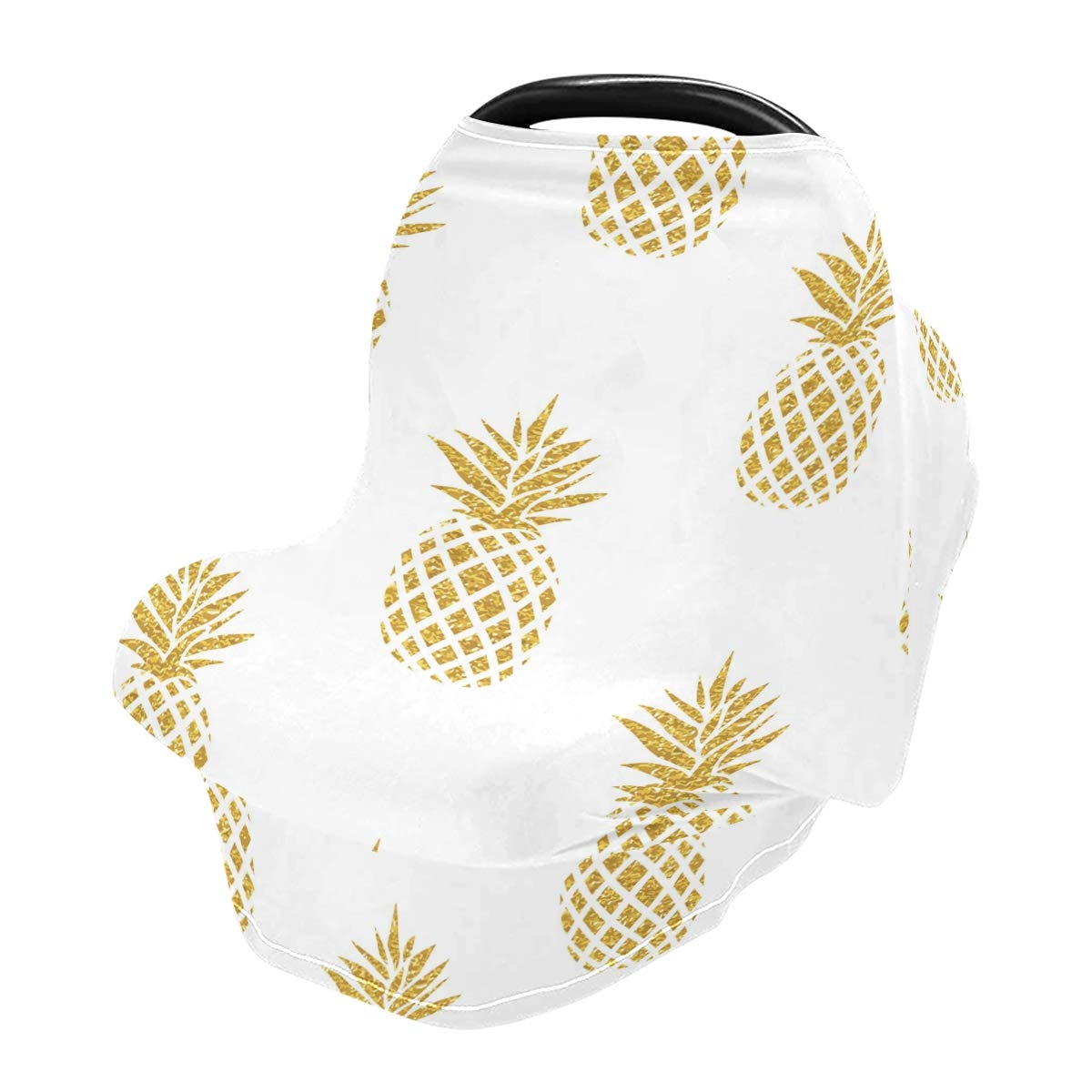 Gold Pineapple Baby Car Seat Cover - Soft, Breathable & Stretchy Nursing Cover for Breastfeeding - Universal Infant Stroller Cover for Boys & Girls - Perfect for Car Travel, Stroller Walks & Nursing in Public