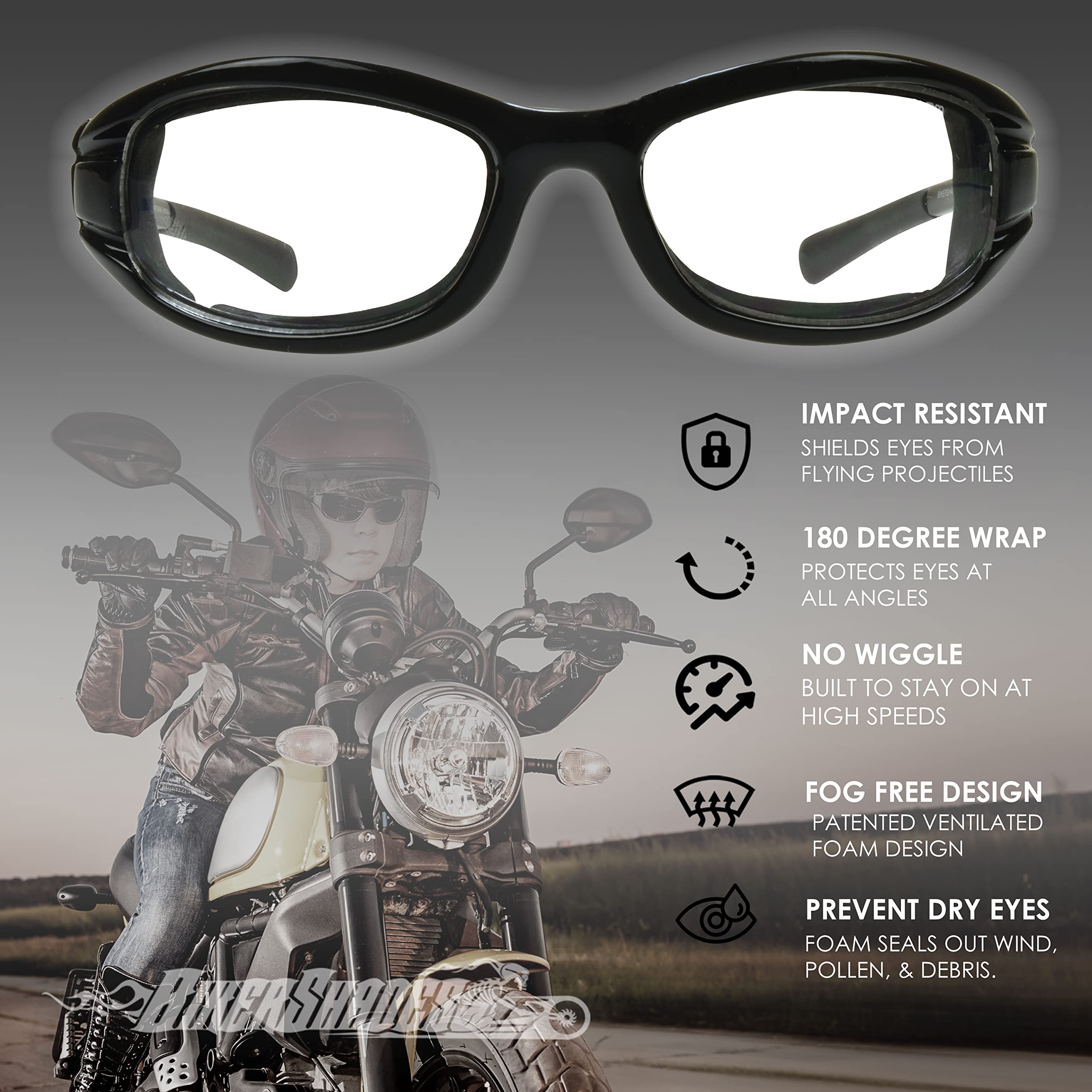 Biker Shades Motorcycle Sunglasses - Foam Padded UV Protection for Women, Girls & Boys - Perfect for Riding, Cycling & Outdoor Sports