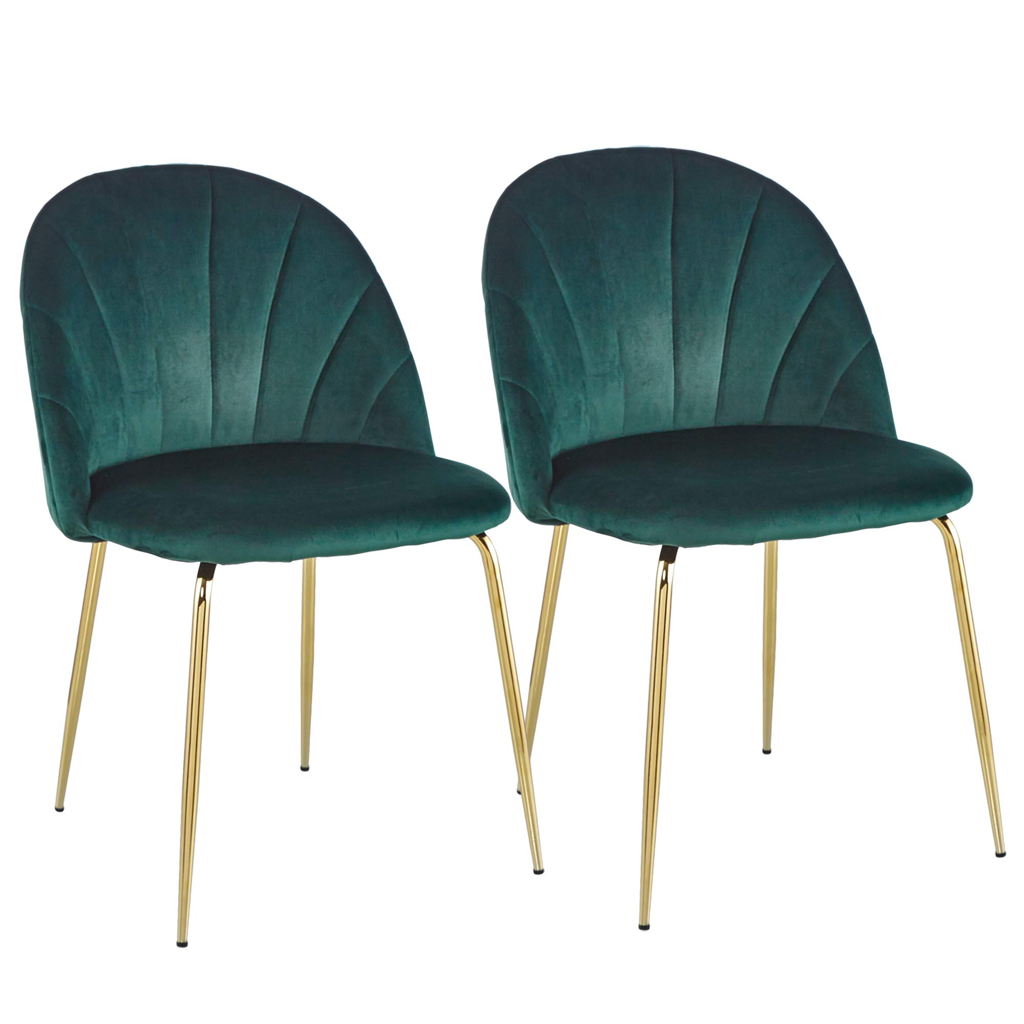 Premium Velvet Dining Chairs Set of 2 - Modern Tufted Accent Chairs with Gold Metal Legs for Kitchen, Living Room, Vanity or Patio - Beacon Pet Green Upholstered Guest Chairs for Elegant Dining & Home Decor