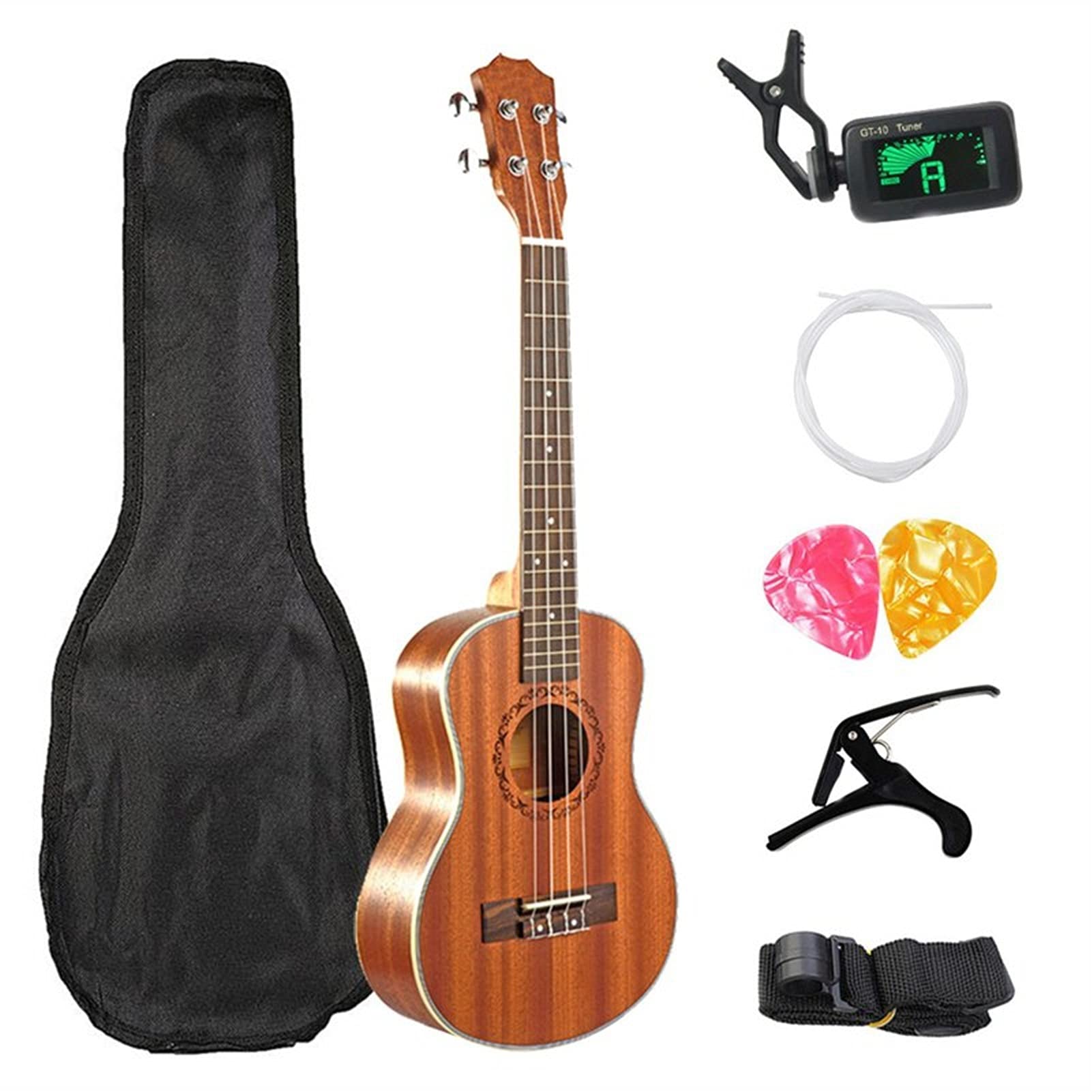 23 Inch Concert Ukulele Kit - Mahogany 4-String Hawaiian Mini Guitar with Carry Bag - Perfect for Beginners, Kids & Adults - Ideal for Travel, Beach Parties & Music Lessons