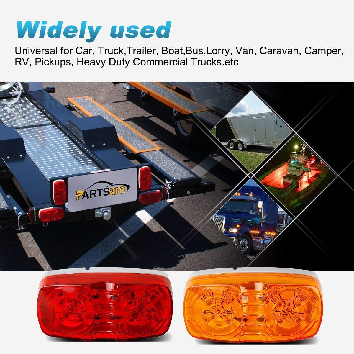 Partsam 14Pcs LED Camper Trailer Lights Kit - Double Bullseye LED Marker Lights & Slim Dual-Sided LED Fender Lights for Driver/Passenger Side | Waterproof RV, Boat, Truck Lighting for Night Safety & Visibility