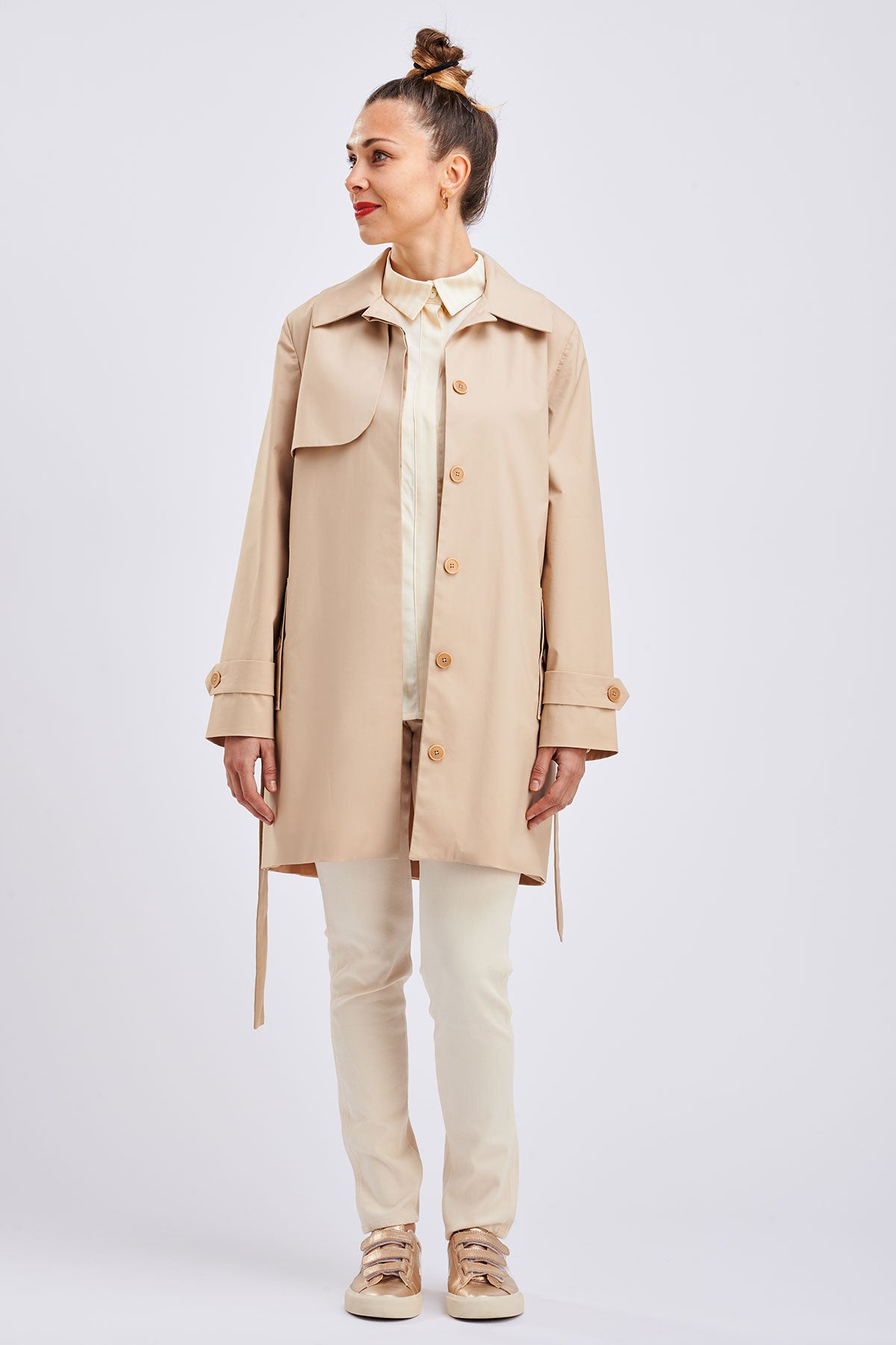 I AM PATTERNS Bob Trench Coat for Women - Classic Long Waterproof Raincoat with Belt - Perfect for Office, Travel & Fall Fashion