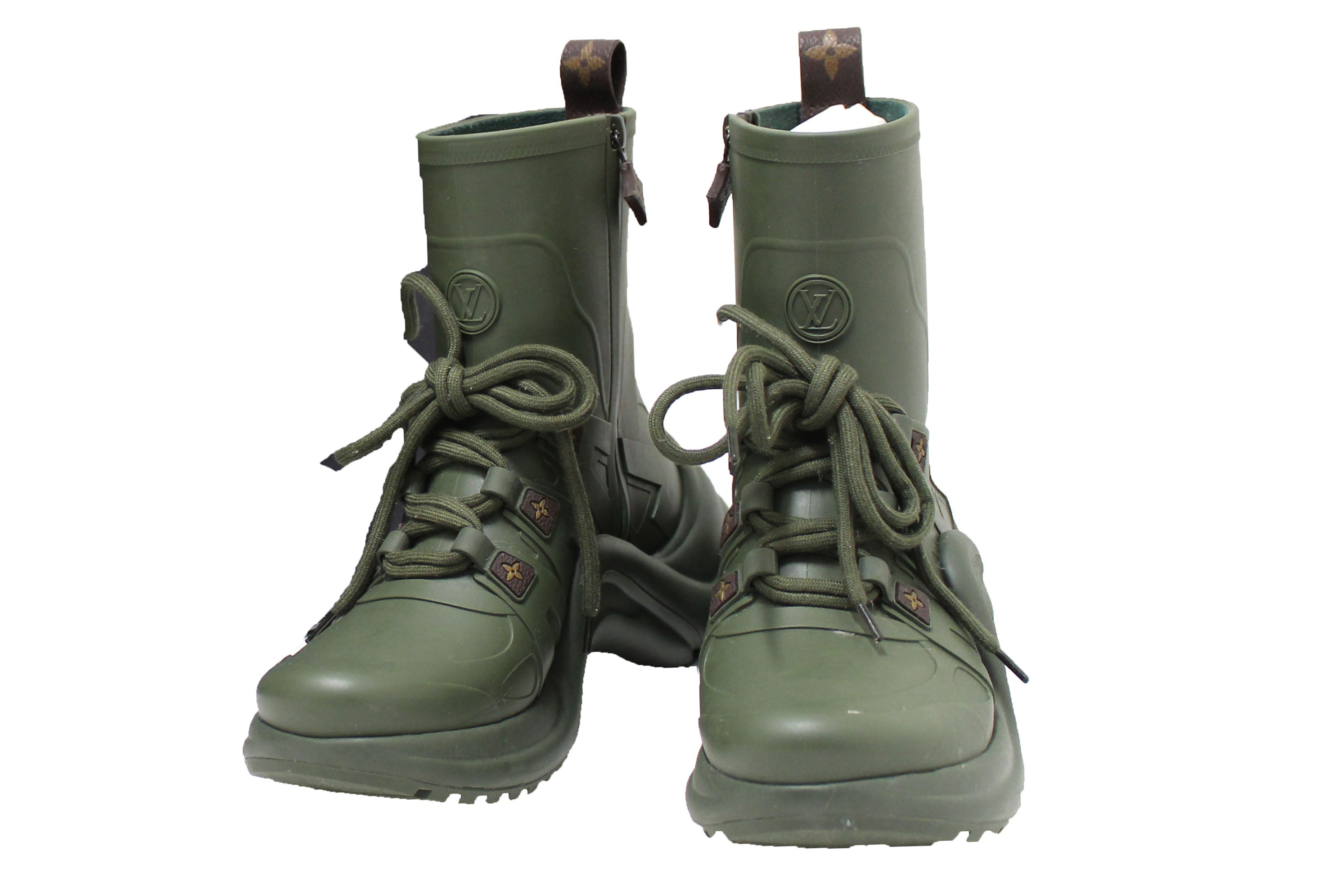 Authentic Louis Vuitton Khaki Green Mat Rubber Archlight Sneaker Boots Women's Size 37 - Luxury Fashion Sneakers for Casual Wear & Street Style Outfits