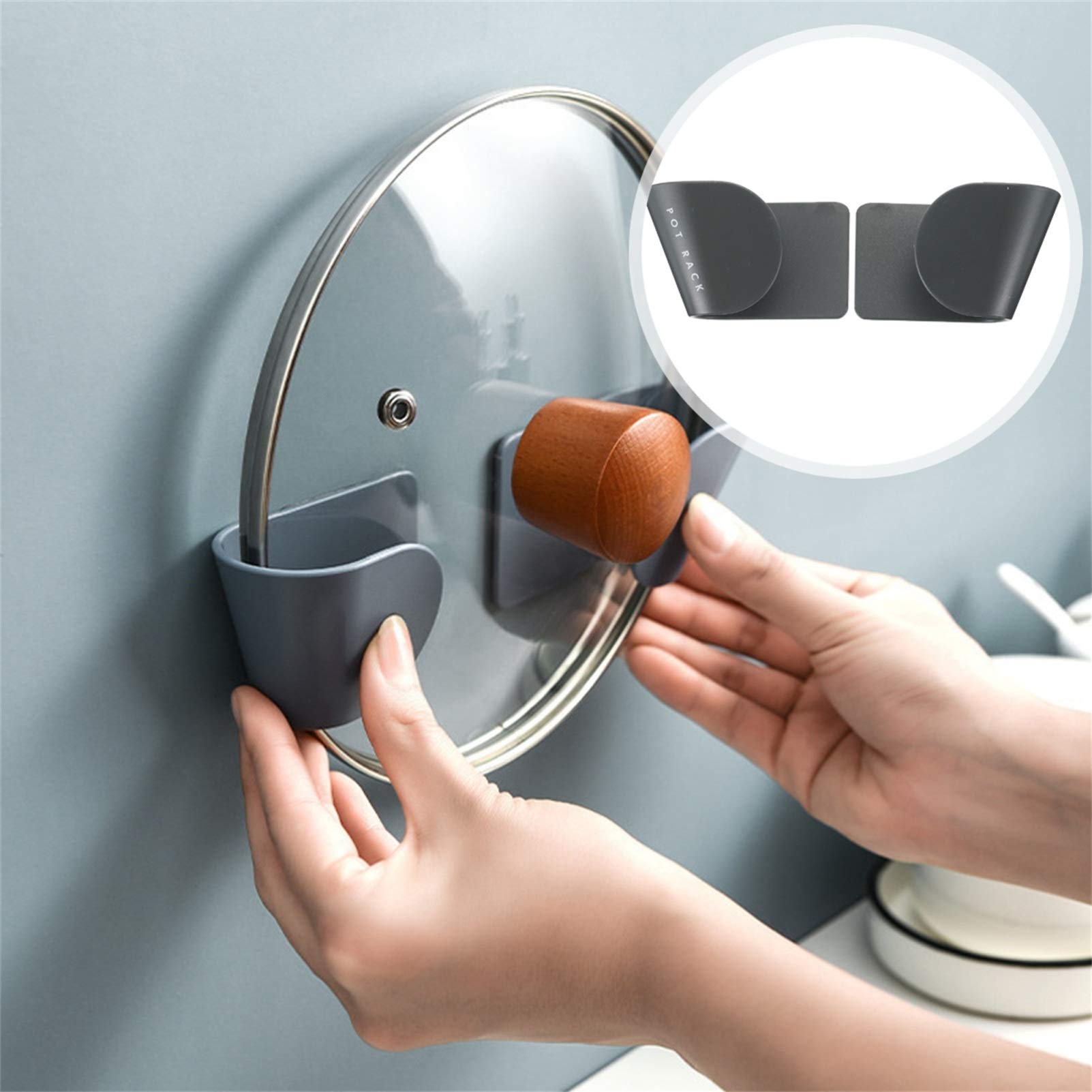 DOITOOL 3-Pack Adhesive Kitchen Pot Lid Holder Wall Mount Rack - Space Saving Organizer for Pots, Pans & Cookware Lids - Perfect for Small Kitchens, RVs & Camping