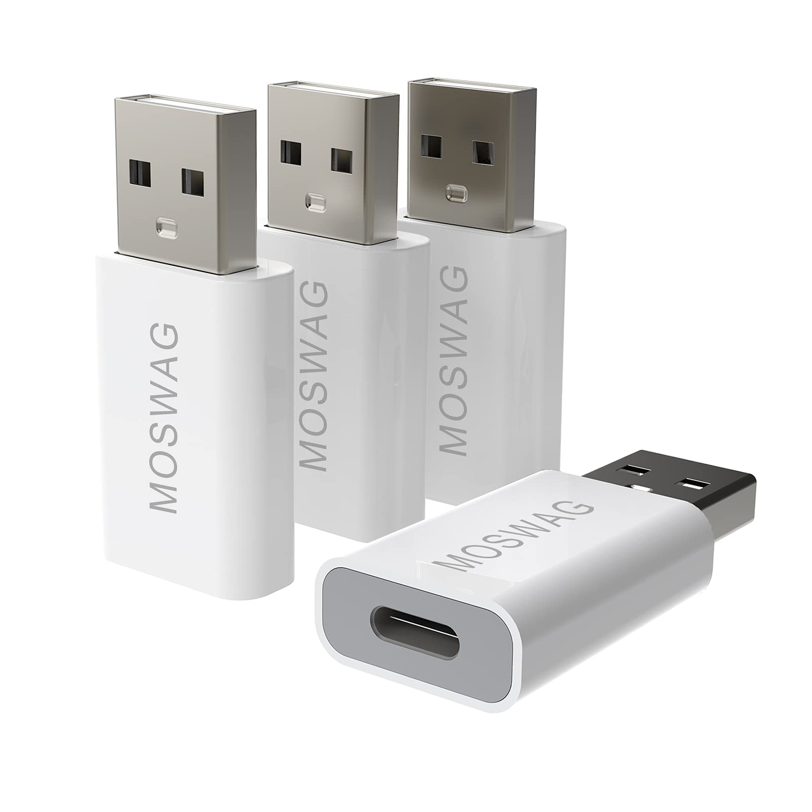 MOSWAG 4 Pack USB to USB C Adapter - USB C Female to A Male OTG Converter - Compatible with MacBook Pro, iMac, Laptops, PC - Fast Data Transfer & Charging for Apple MagSafe, Computers, Smartphones - Perfect for Home, Office & Travel Use