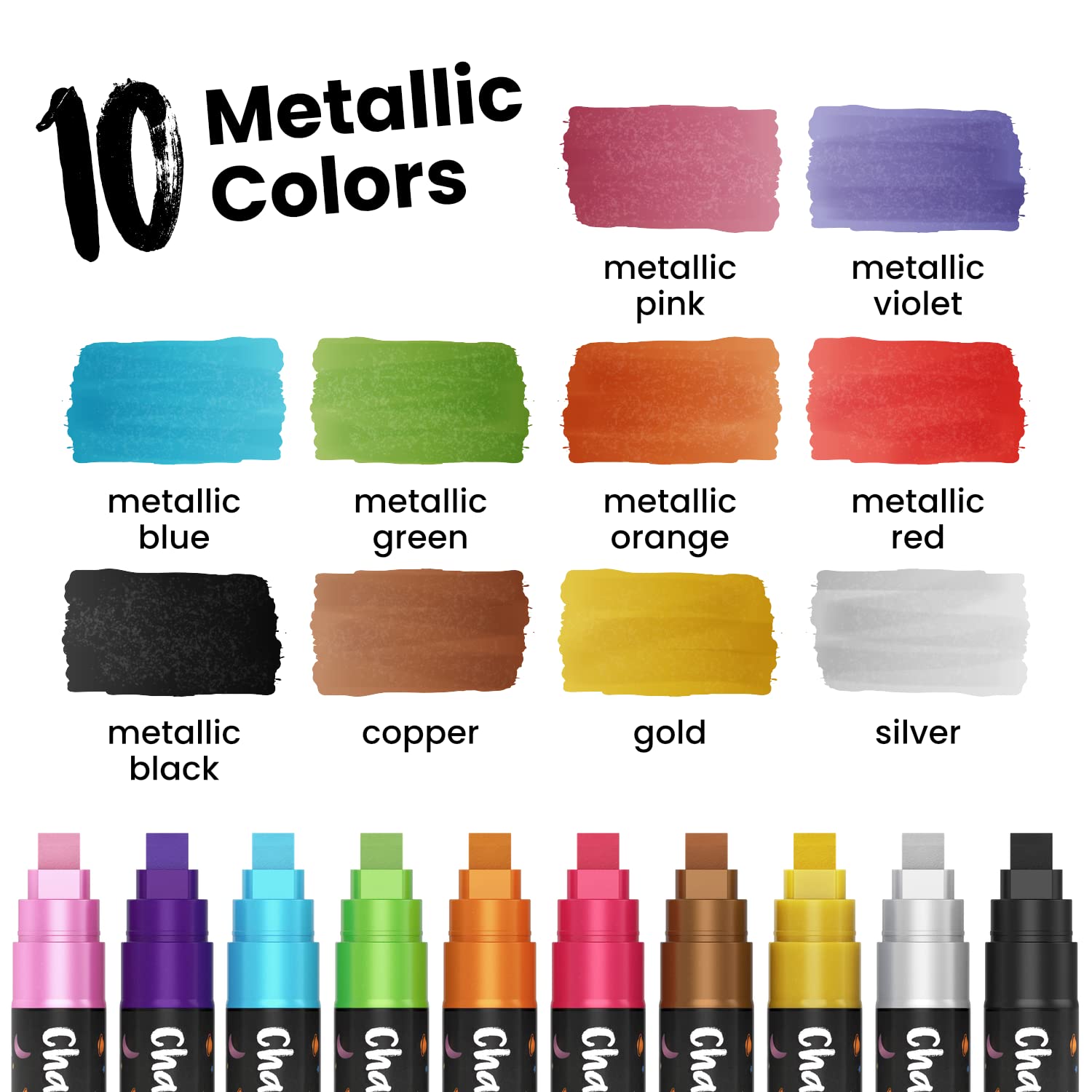 10mm Metallic & 5 White Chalk Markers Set - Perfect for DIY Crafts, Restaurant Menus, Wedding Signs & Classroom Teaching