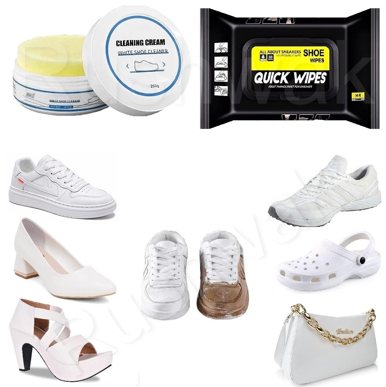 Rushwak Shoe Wipes & Shoe Cream Cleaner Kit - Disposable & Portable Shoe Cleaning Wipes for Sneakers, Leather Shoes - Quickly Remove Dirt, Stains & Yellowing - Includes Whitening Cream & Sponge - Perfect for Travel, Gym, Work & Everyday Shoe Care