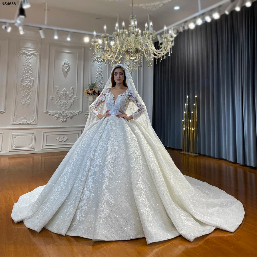 Luxury Ball Gown Wedding Dress with Long Sleeves - Elegant Bridal Gown for Princess Bride - Perfect for Church Ceremony, Royal Wedding & Formal Events