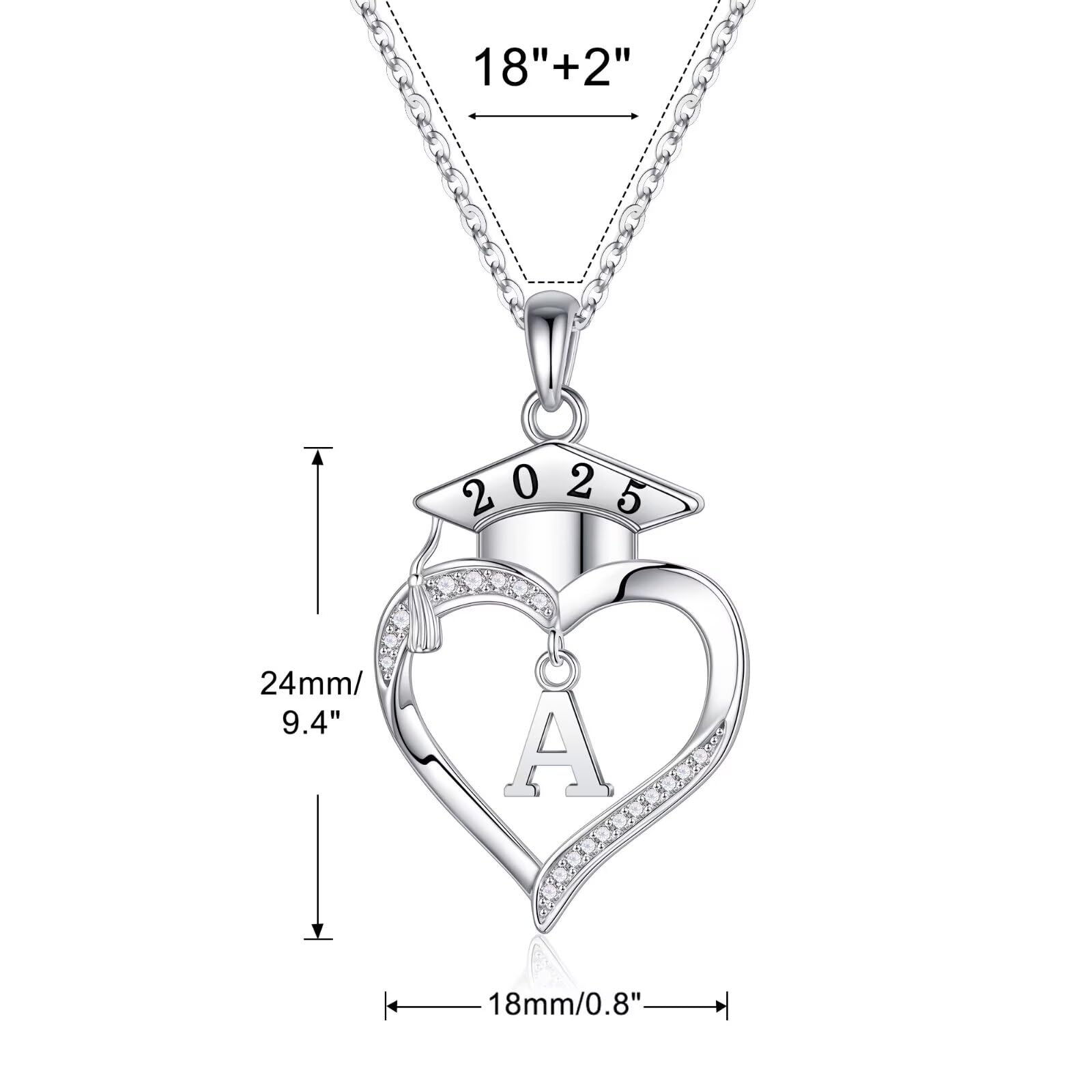 2025 Graduation Gifts for Her - Personalized 925 Sterling Silver Heart Initial Letter Necklace | Thoughtful College Graduation Jewelry for Women | Perfect for Commencement, Birthday & Anniversary Celebrations