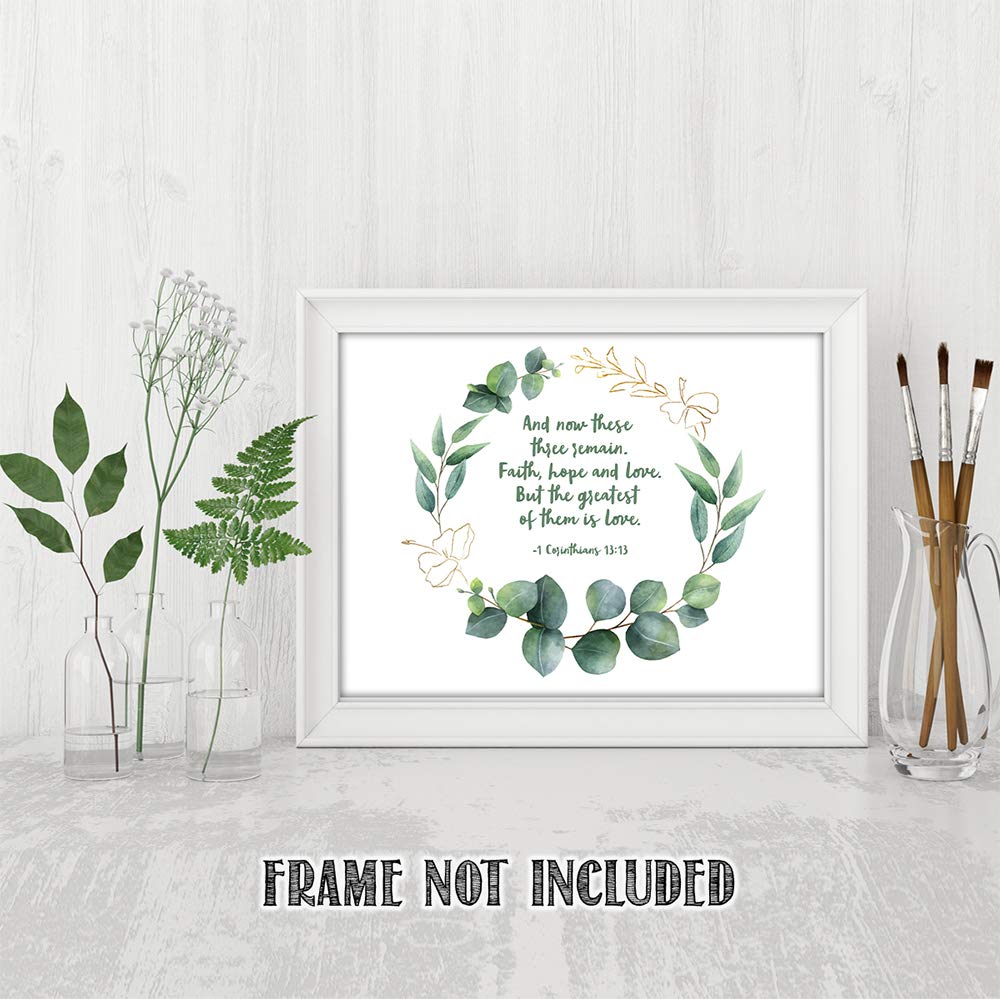 1 Corinthians 13:13 Bible Verse Wall Art - 'Faith, Hope and Love' Unframed 11x14 Print - Inspirational Christian Home Decor & Gift for Family, Friends - Perfect for Bedroom, Living Room, Office