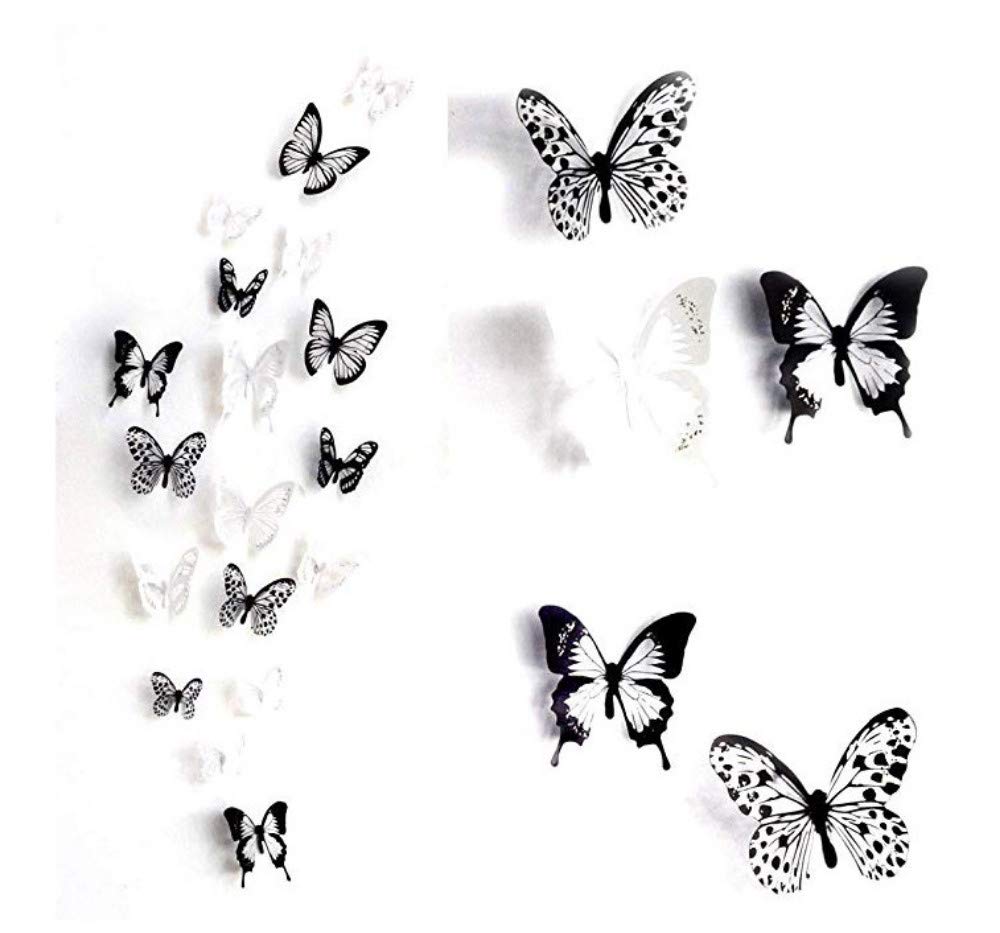 36 Pcs 3D Colorful Crystal Butterfly Wall Stickers - Removable Adhesive Decals for Home Decor, DIY Room, Nursery & Wedding Party Decoration (Black & White)