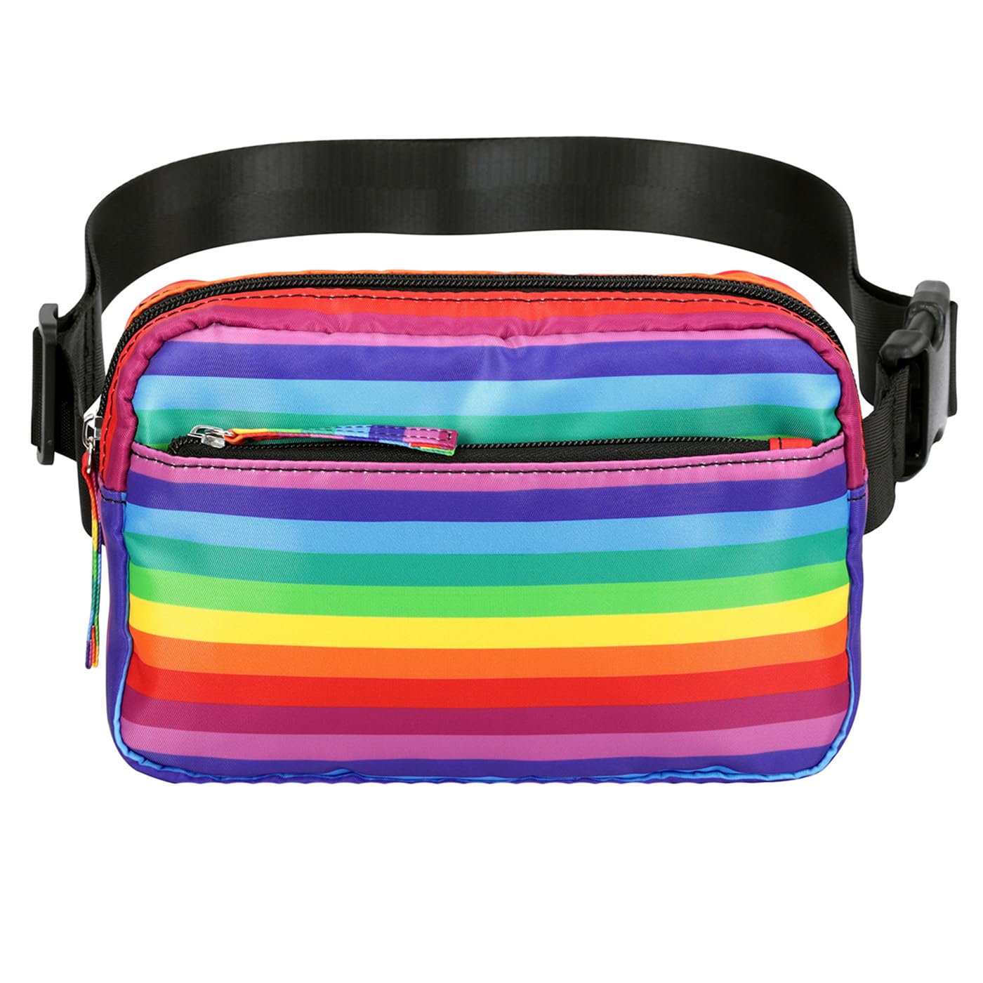 HDE 2L Fanny Pack Cross Body Bag with Adjustable Strap - Rainbow Stripe Waist Pack for Travel, Running, Hiking & Outdoor Activities