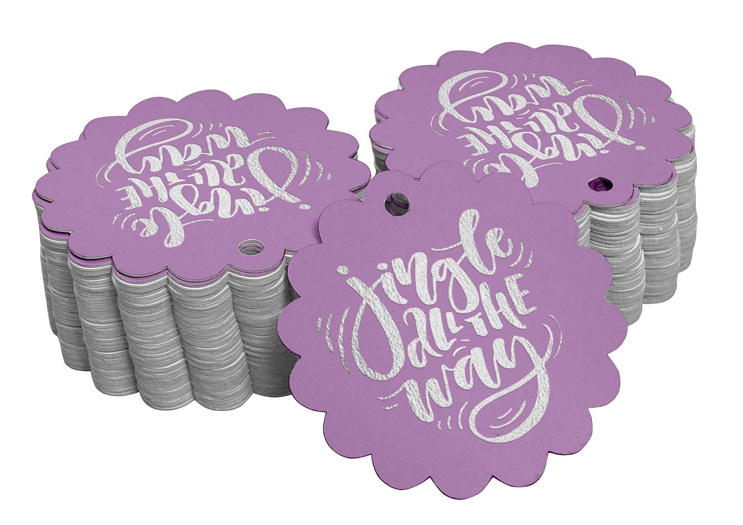 50 Pack Silver Foil Christmas Gift Tags - Jingle All The Way Holiday Favor Tags for DIY Crafts, Present Wrapping & Tree Decorations (2.5