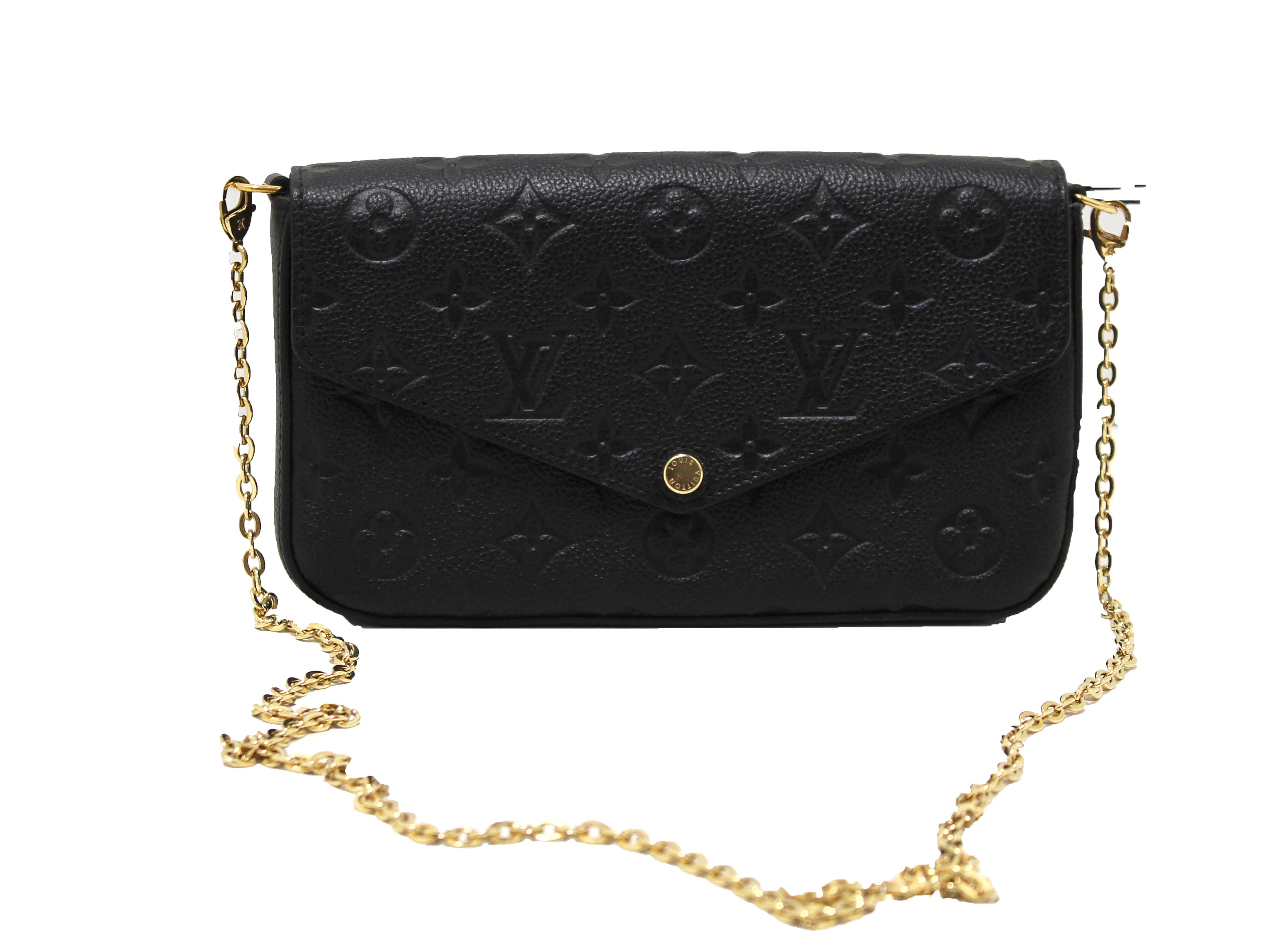 Authentic Louis Vuitton Black Monogram Empreinte Felicie Pochette Crossbody Bag - Luxury Designer Wallet on Chain for Women, Perfect for Evening Events & Daily Use