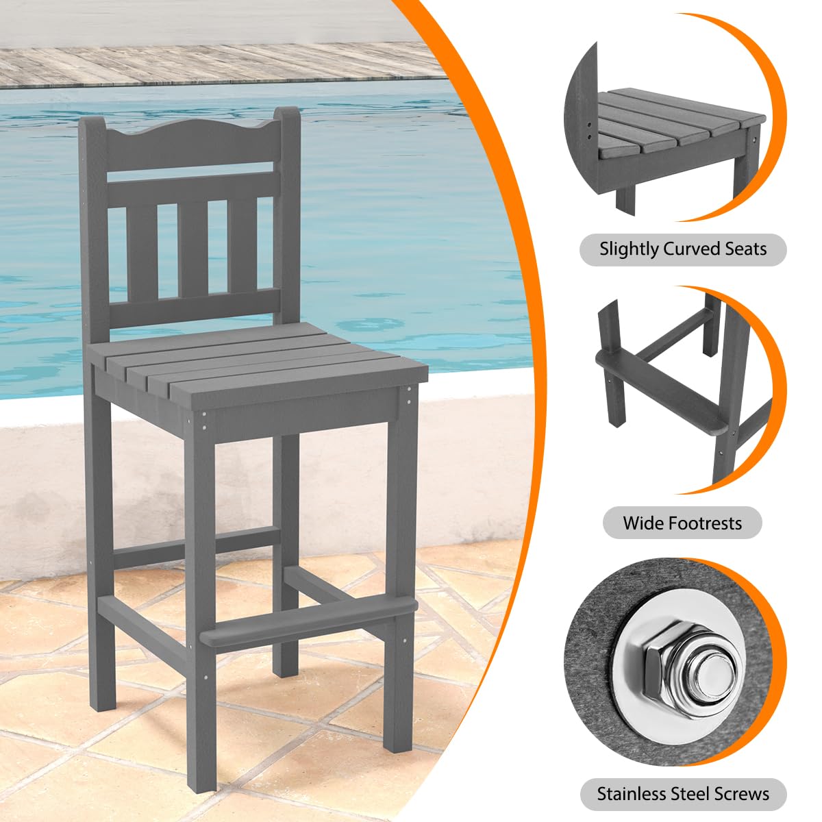 Sundale Outdoor 3-Piece Adirondack Bar Set - 2 Counter Height Adirondack Chairs & Round Side Table - Durable HDPE Stools for Patio, Deck, or Garden - Gray Bistro Dining Furniture for Outdoor Entertaining