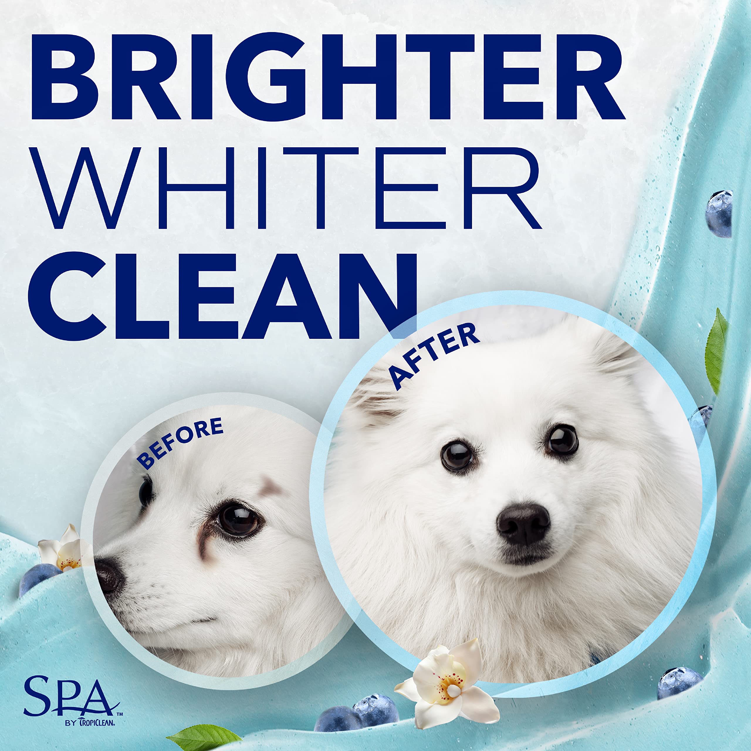 TropiClean SPA Tear Stain Remover for Dogs - Blueberry Facial Shampoo & Odor Eliminator | Gentle Tearless Formula for Whitening & Brightening | Made in USA | 2.5 Gallon | Perfect for Grooming & Daily Dog Care